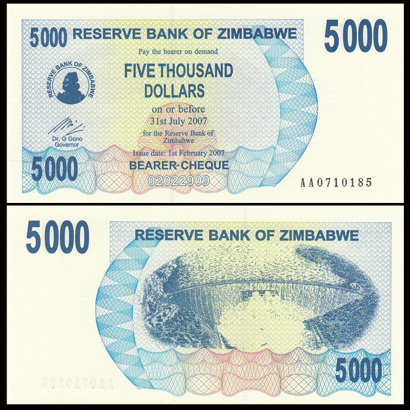 5000 dollars Zimbabwe 2007