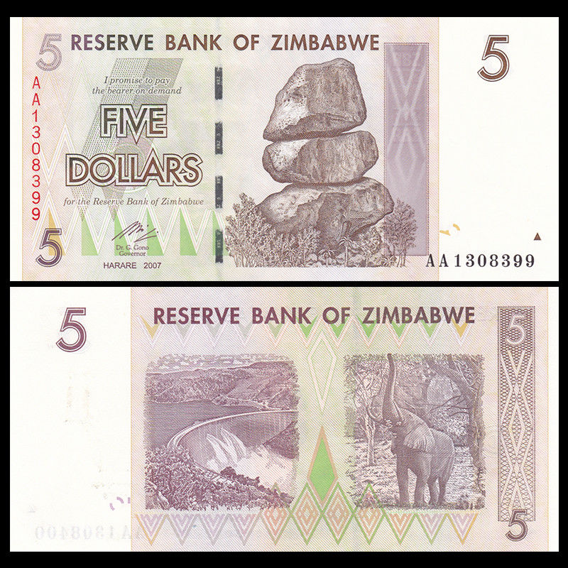 5 dollars Zimbabwe 2007