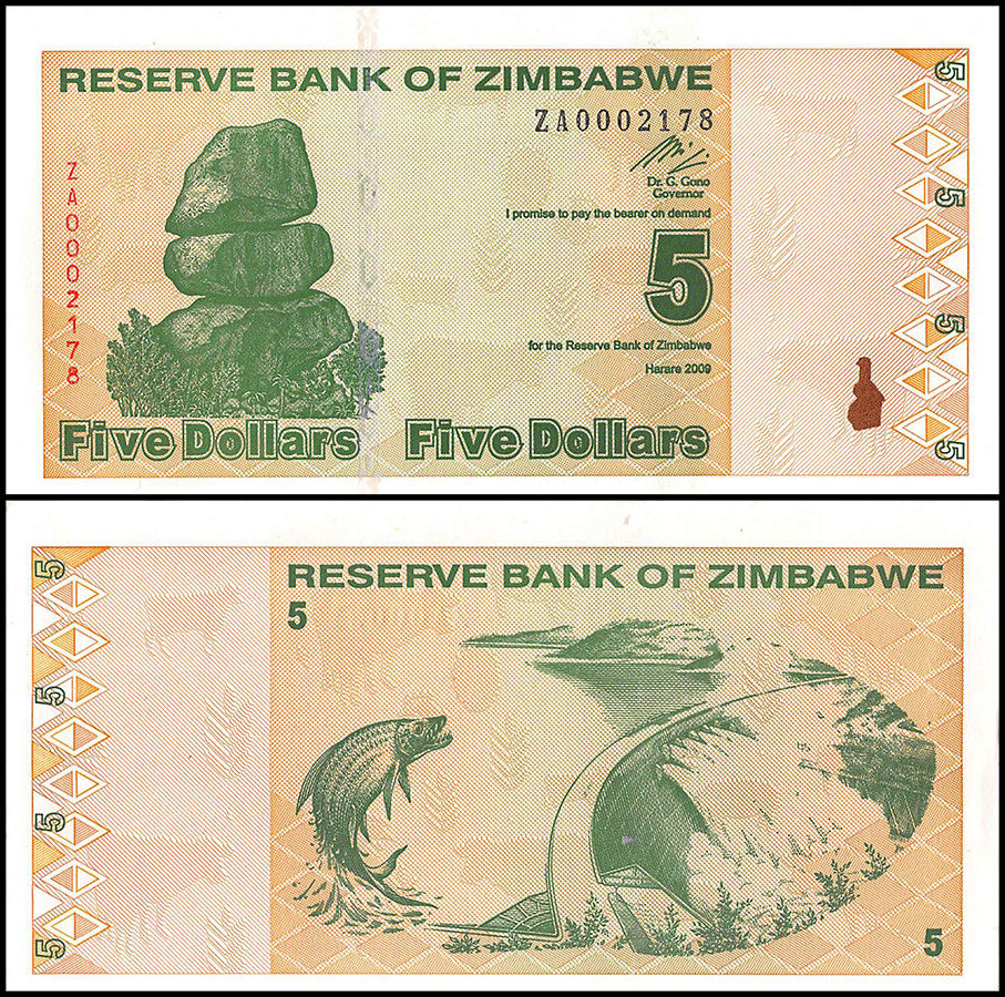 5 dollars Zimbabwe 2009