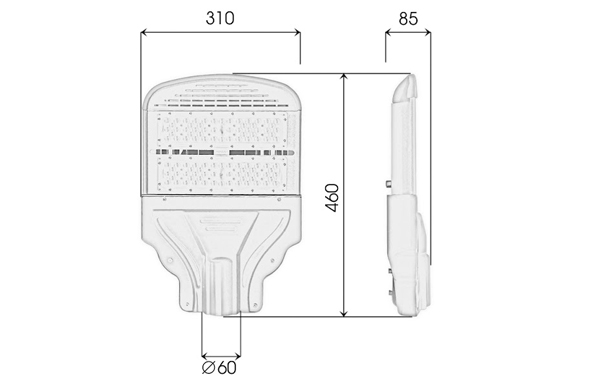 Bản vẽ kích thước đèn đường led 100W Zeus ZS03-100W
