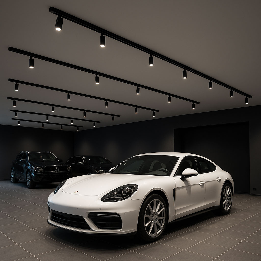 Đèn ray nam châm chiếu sáng showroom ô tô