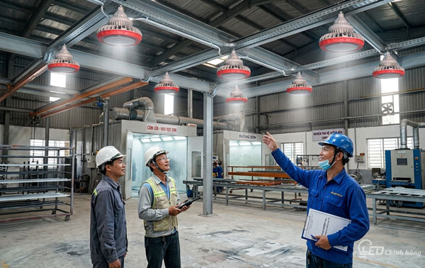 Thực tế thi công nghiệm thu hệ thống đèn chống cháy nổ cho xưởng sơn tại Long An do Ausotech thực hiện