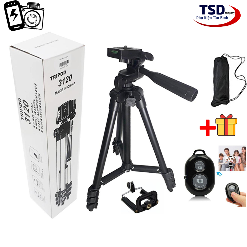 Combo Gậy Chụp Hình Tripod 3 Chân Thân Nhôm Tf 3120 Cho Điện Thoại, Máy Ảnh  Tặng Kèm Remote | Phụ Kiện Tân Bình