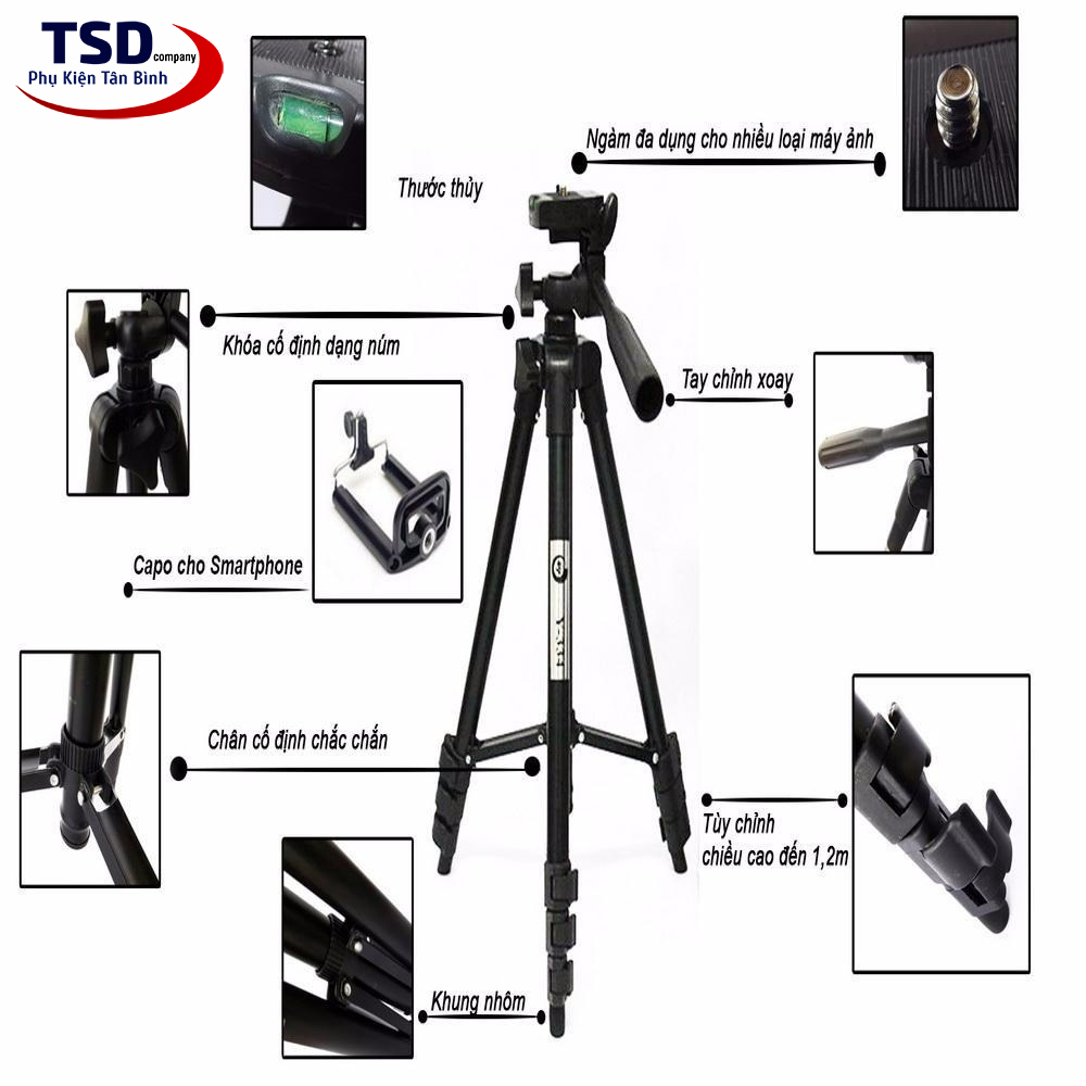 Combo Gậy Chụp Hình Tripod 3 Chân Thân Nhôm Tf 3120 Cho Điện Thoại, Máy Ảnh  Tặng Kèm Remote | Phụ Kiện Tân Bình