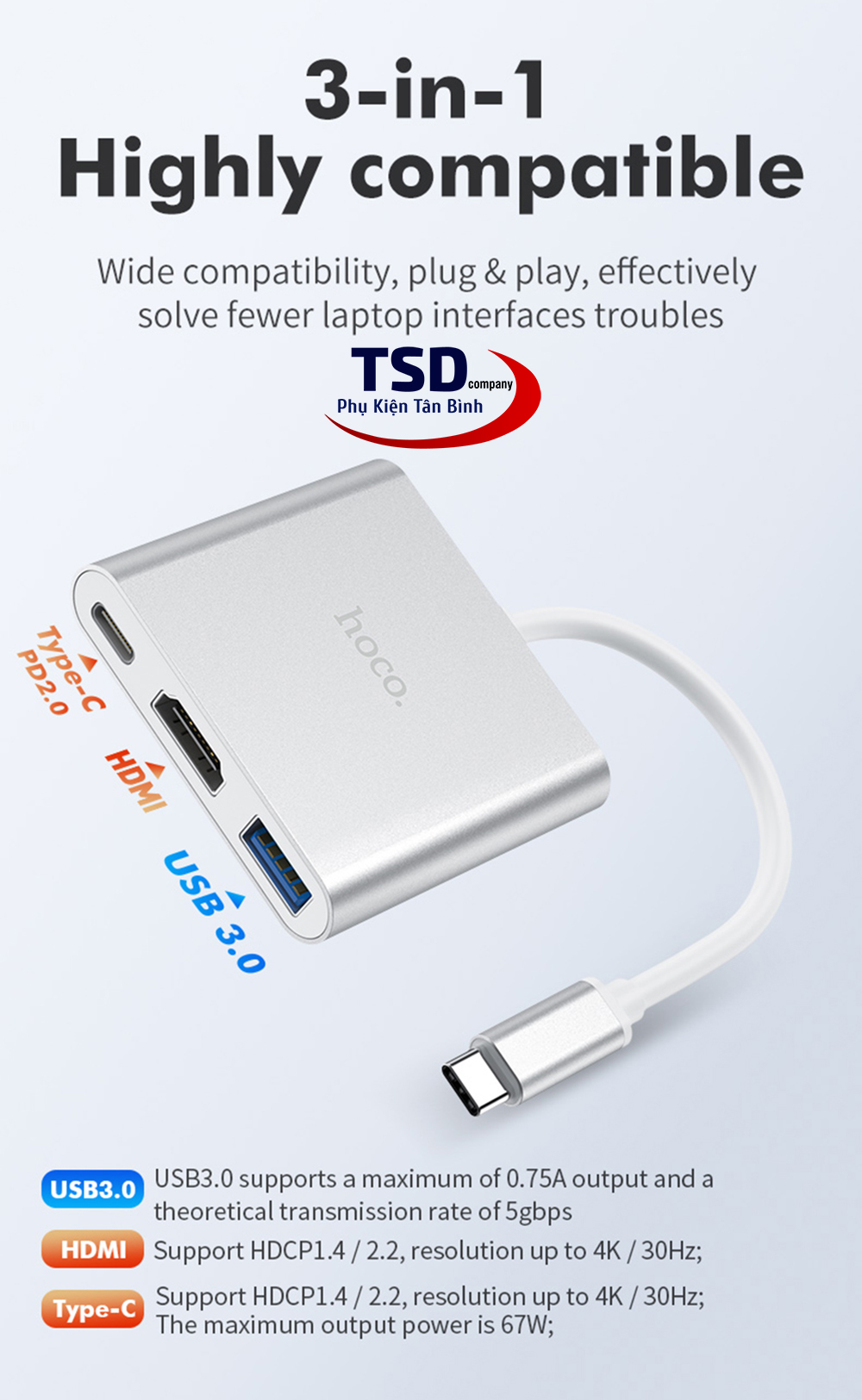 Adaptador usb c hdmi Hoco HB14