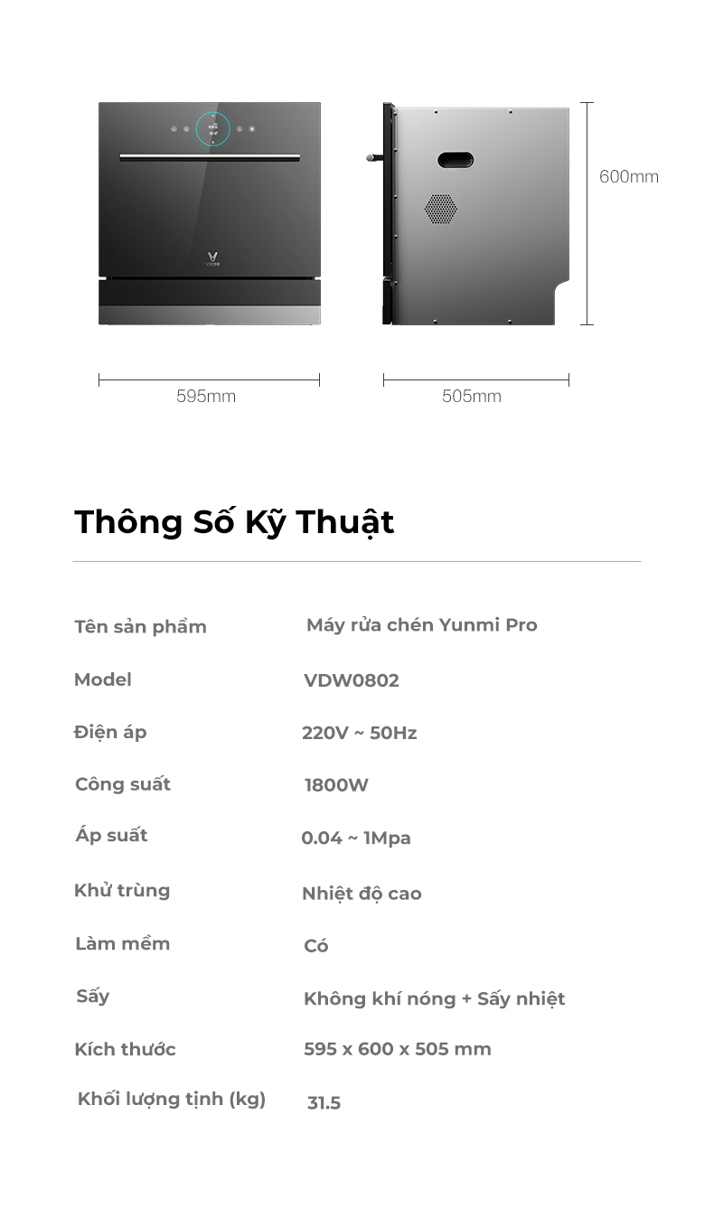 Máy Rửa Chén Tự Động Làm Khô Công Suất Lớn Xiaomi Viomi Yunmi