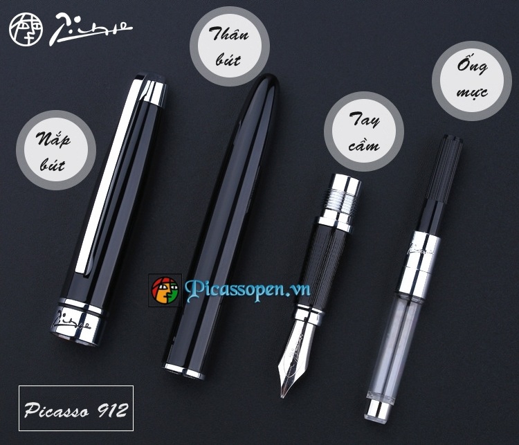 Chi tiết thiết kế bút máy Picasso 912 màu đen