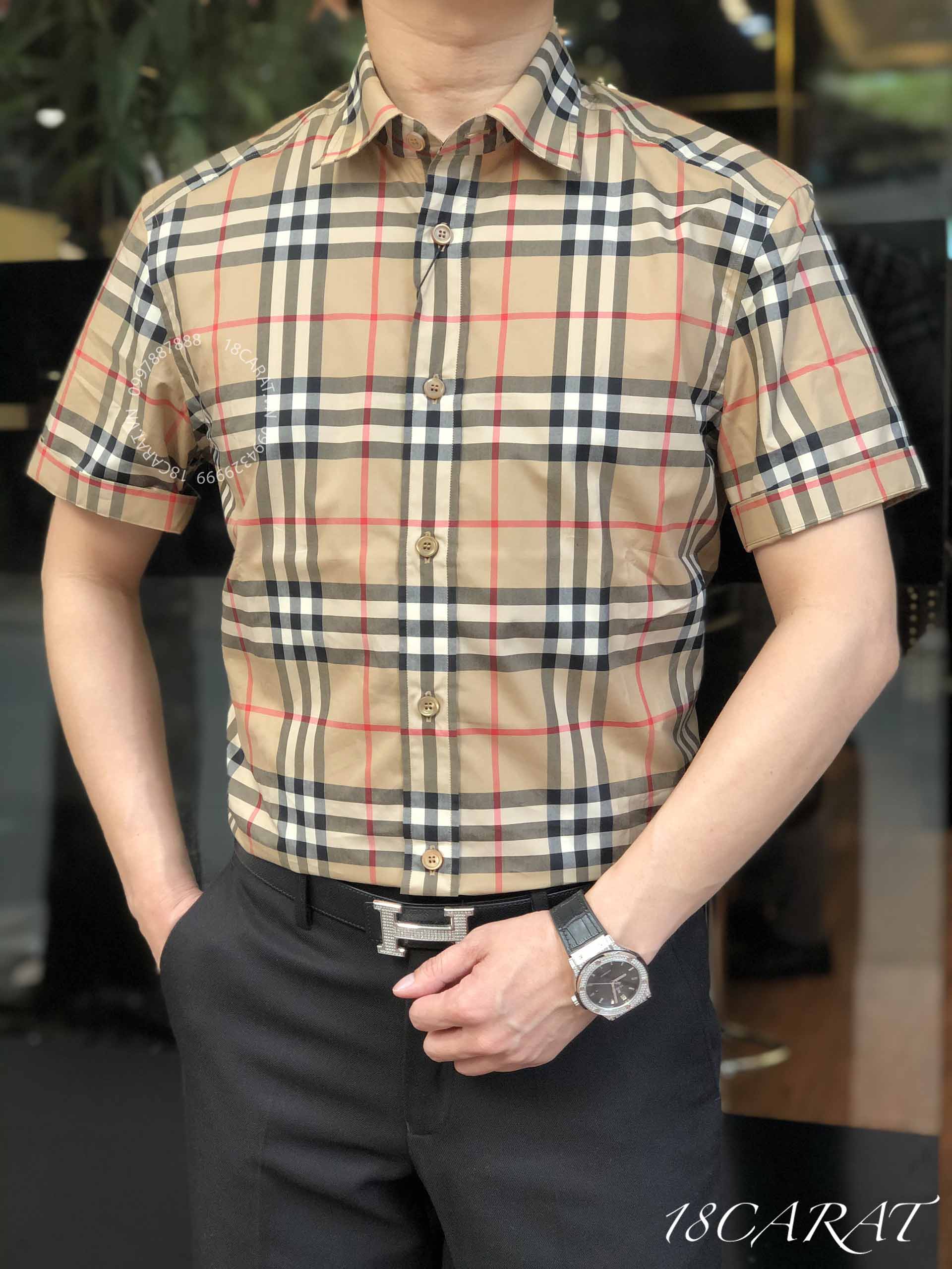 SƠ MI BURBERRY CỘC TAY  CHECK CAMEL KẺ NHỎ