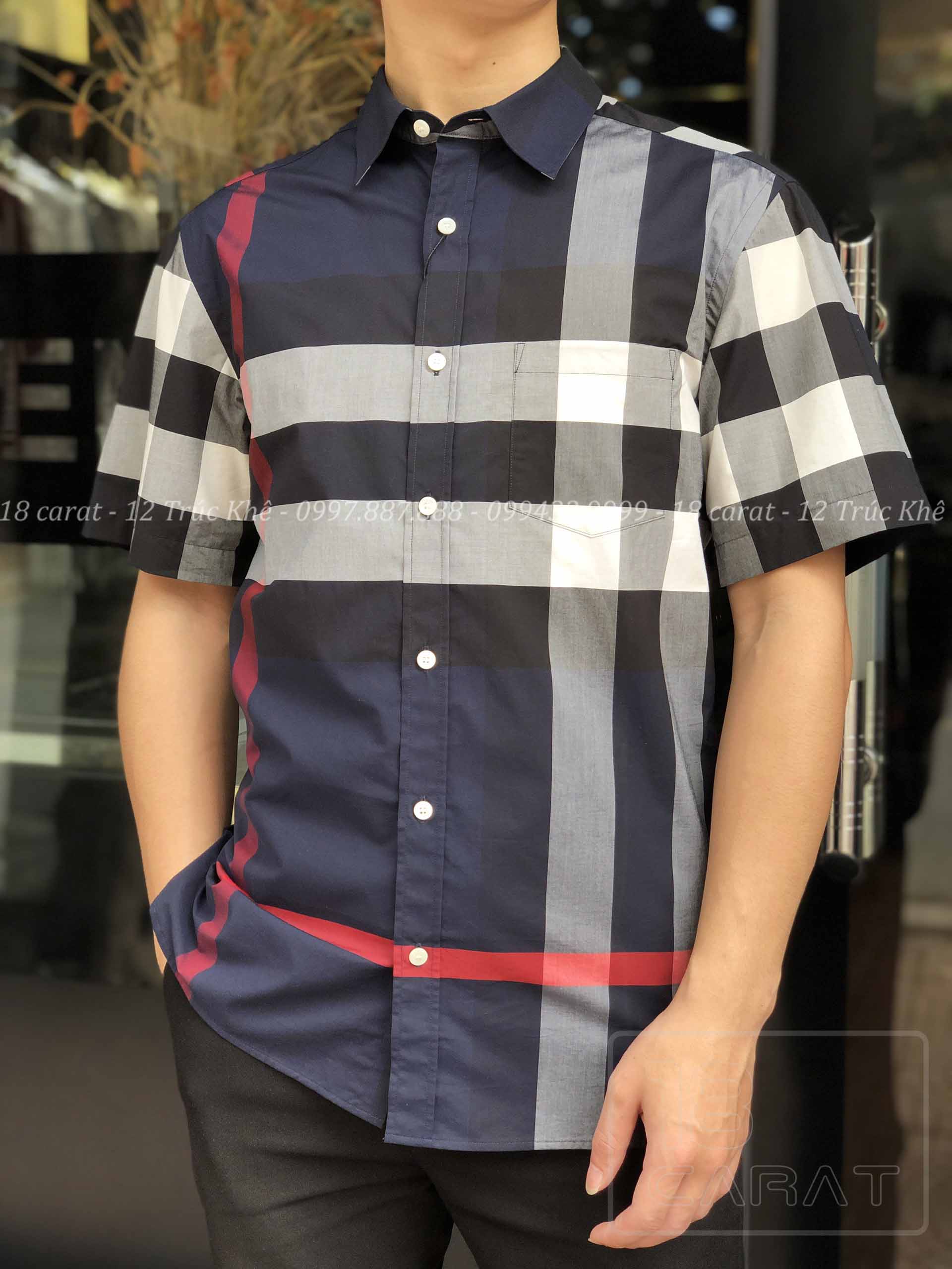 SƠ MI BURBERRY / CỘC TAY CHECK LỆCH NAVY