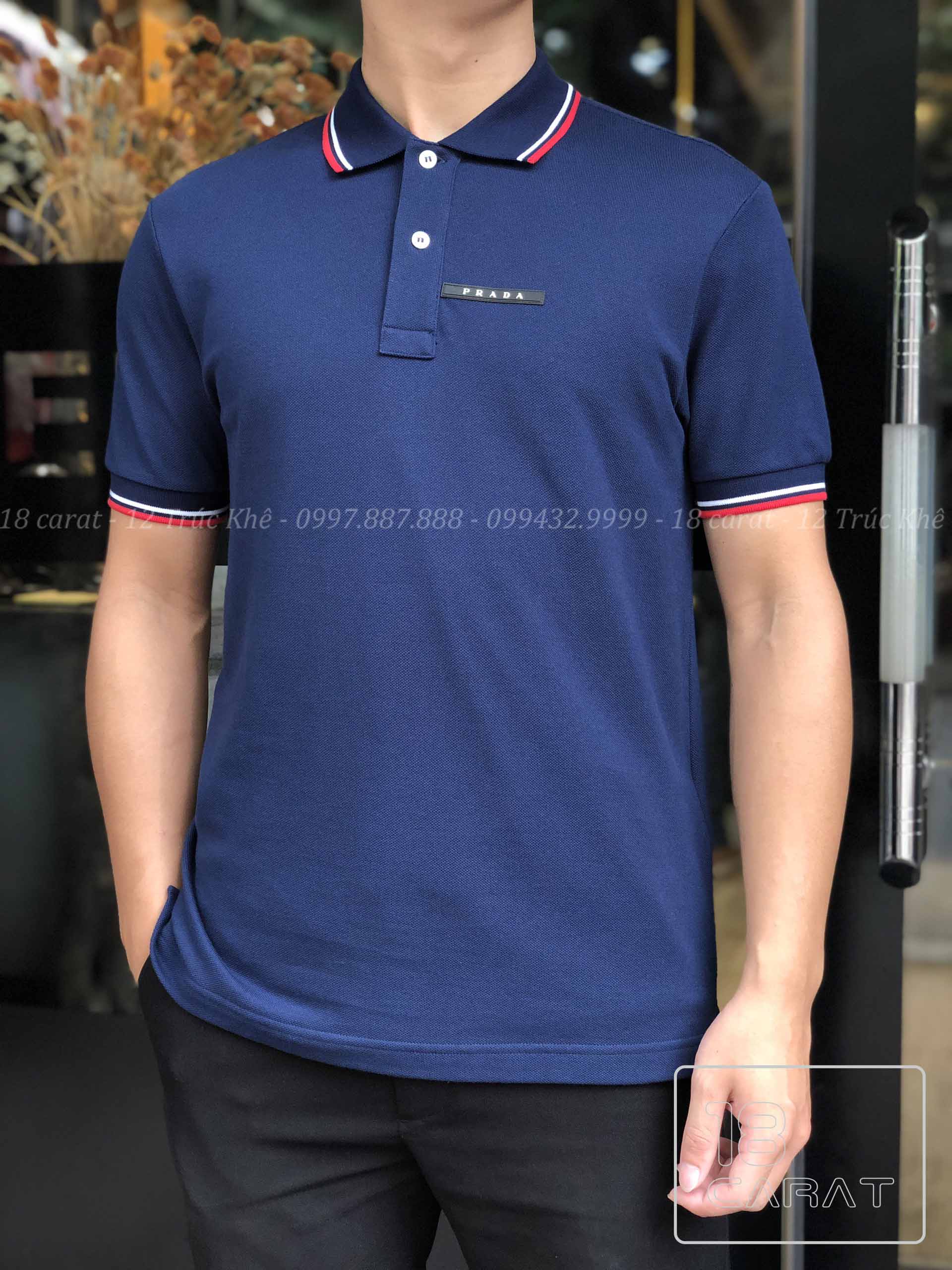 ÁO PHÔNG PRADA / NAVY VIỀN CỔ ĐỎ