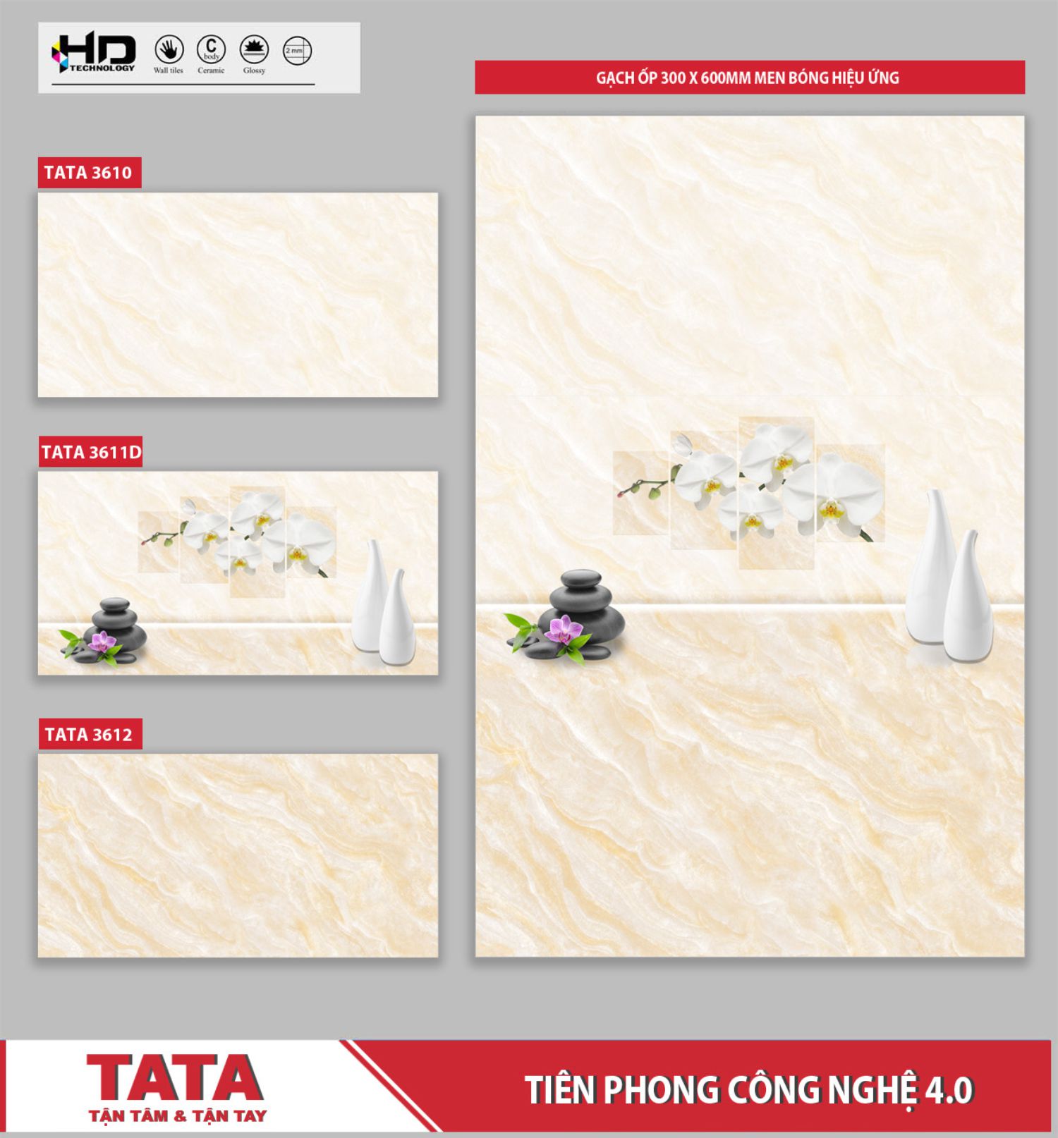 GẠCH ỐP TƯỜNG TATA 300x600: TATA3610-11D-12