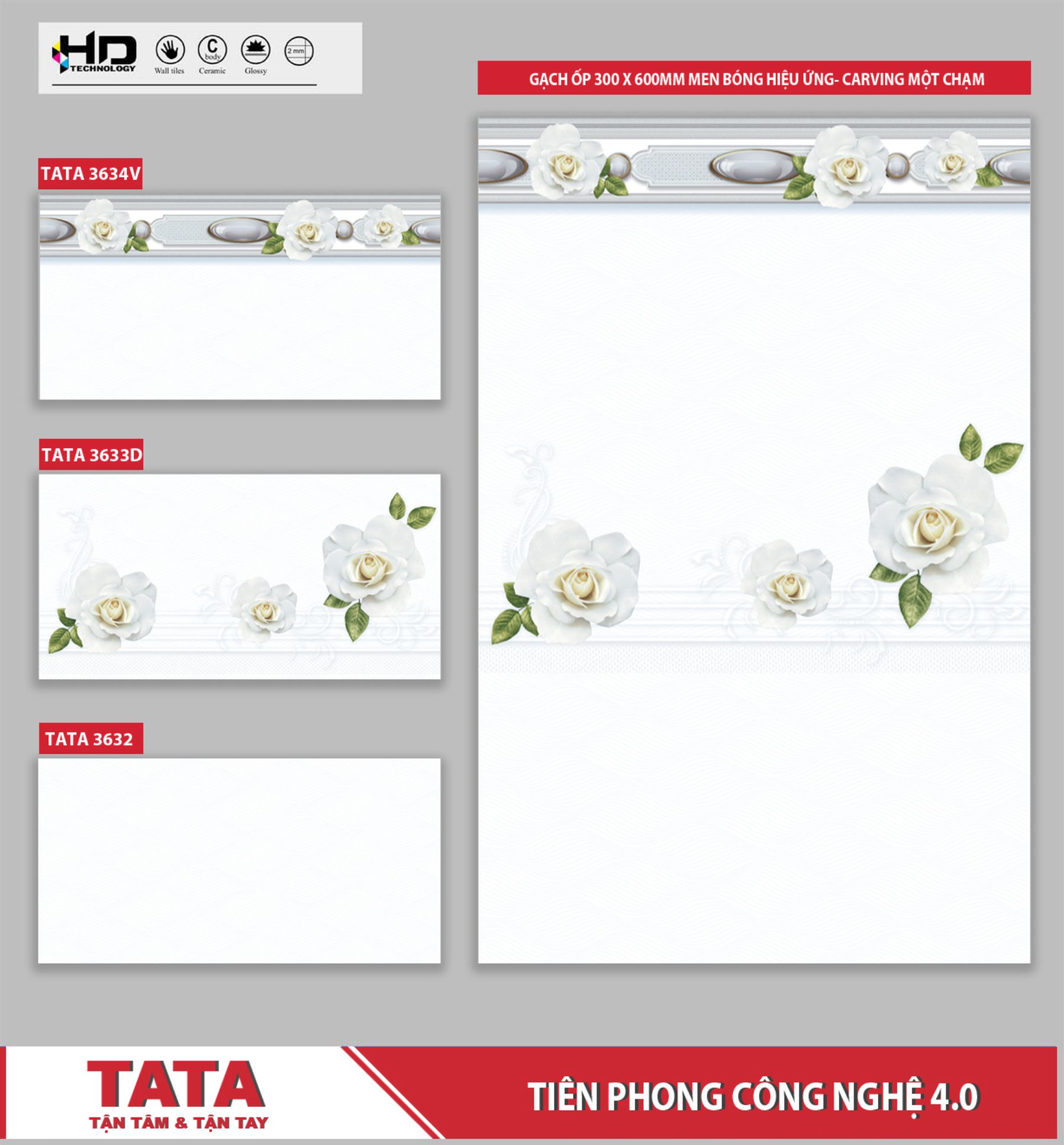 GẠCH ỐP TƯỜNG TATA 300x600: TATA3632-33D-34V
