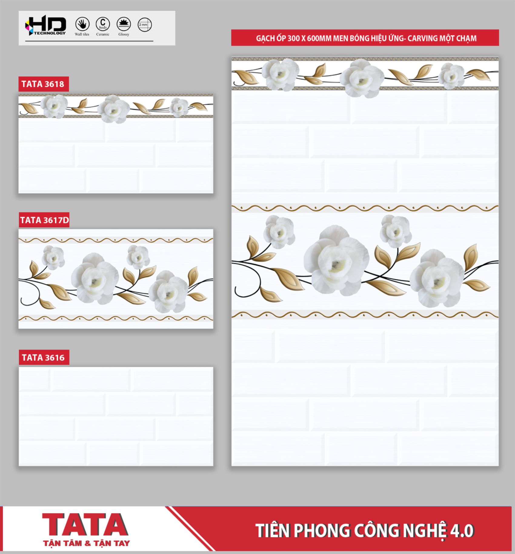 GẠCH ỐP TƯỜNG TATA 300x600: TATA3616-17D-18