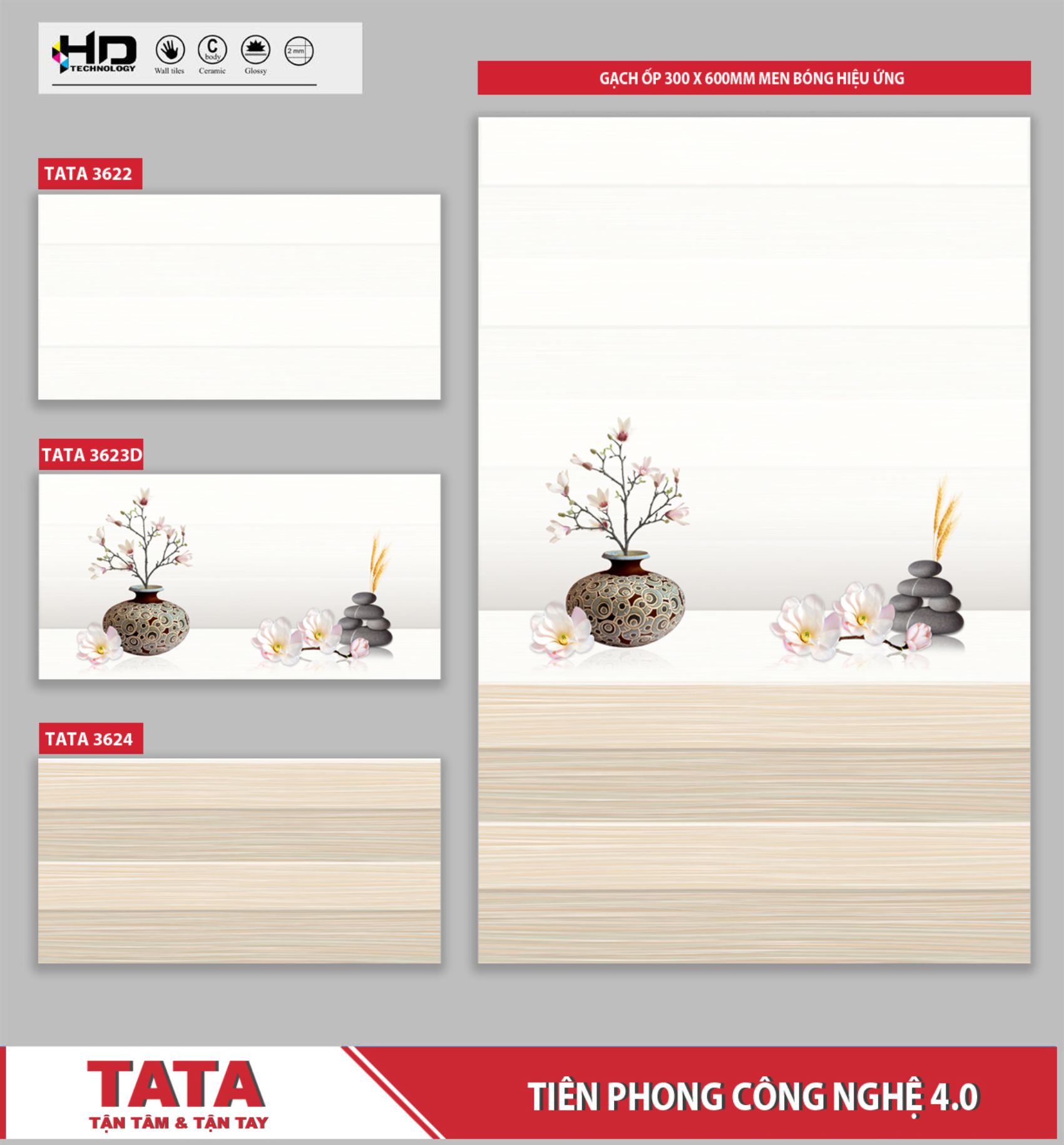 GẠCH ỐP TƯỜNG TATA 300x600: TATA3622-23D-24
