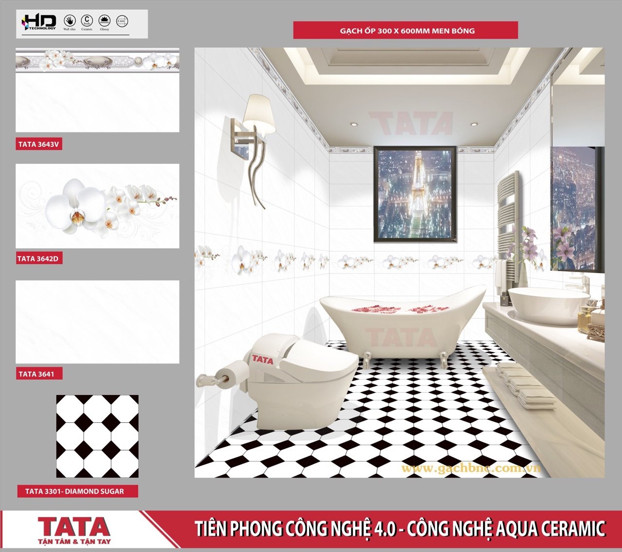 GẠCH ỐP TƯỜNG TATA 300x600: TATA3641-42D-43V