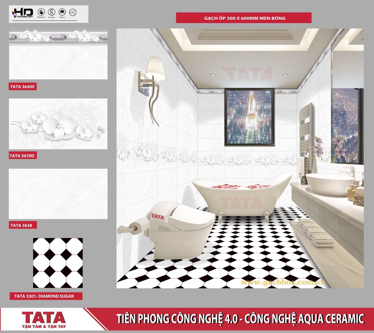 GẠCH ỐP TƯỜNG TATA 30x60: TATA3638-39D-40V