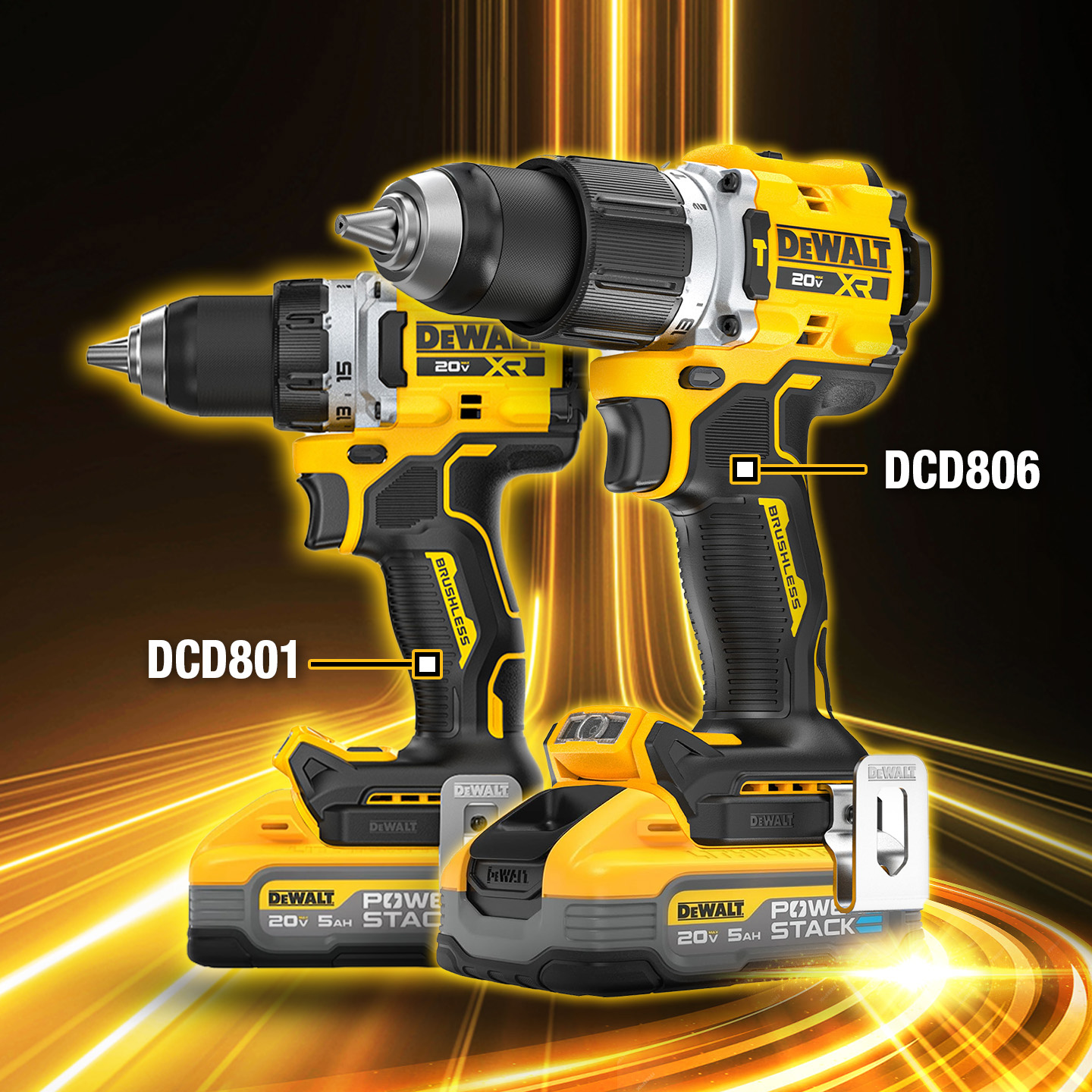 Dewalt DCD806M2 Máy khoan búa dùng pin không chổi than 20V (Thân máy + 2 Pin DCB182 4Ah + Sạc DCB1104 + Túi vải)