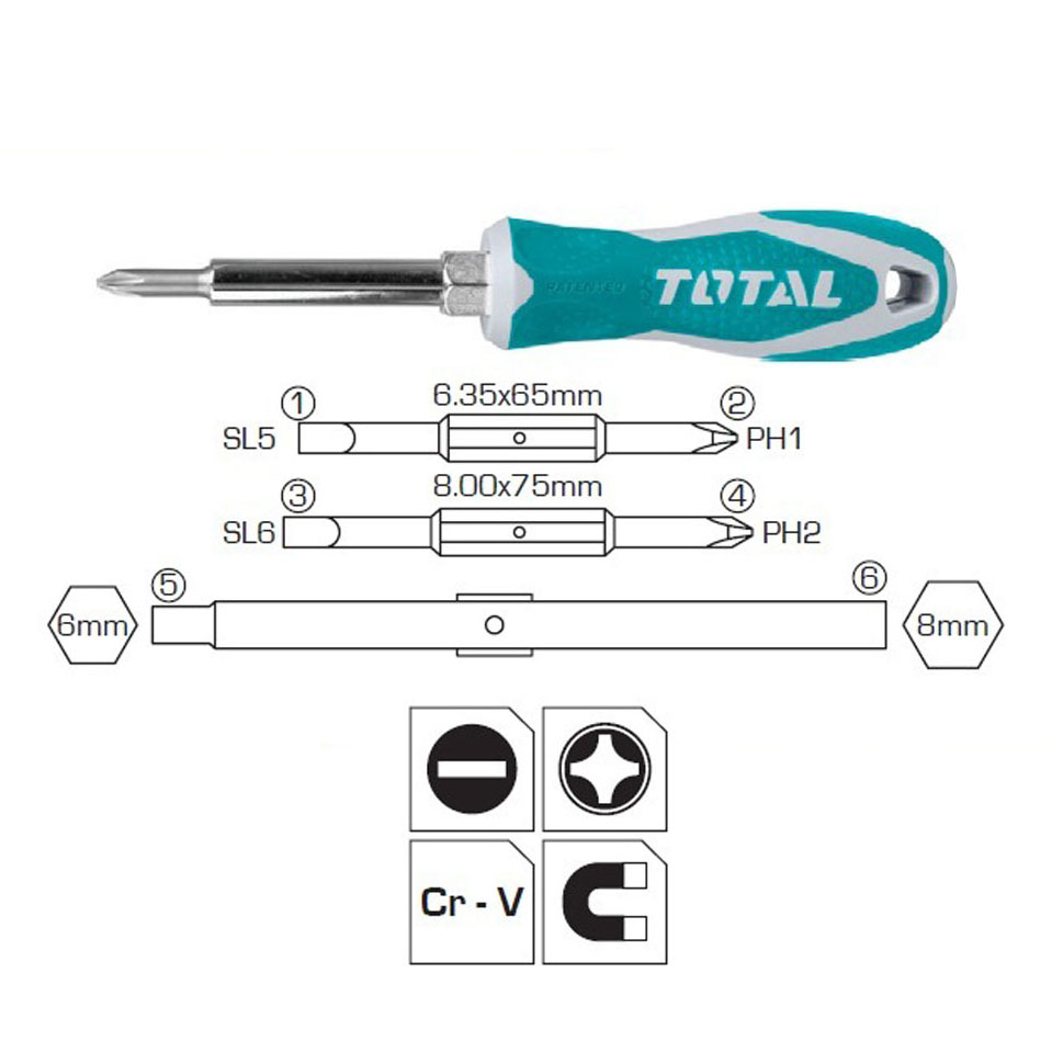 Bộ tua vít 6 đầu THT2506076 TOTAL