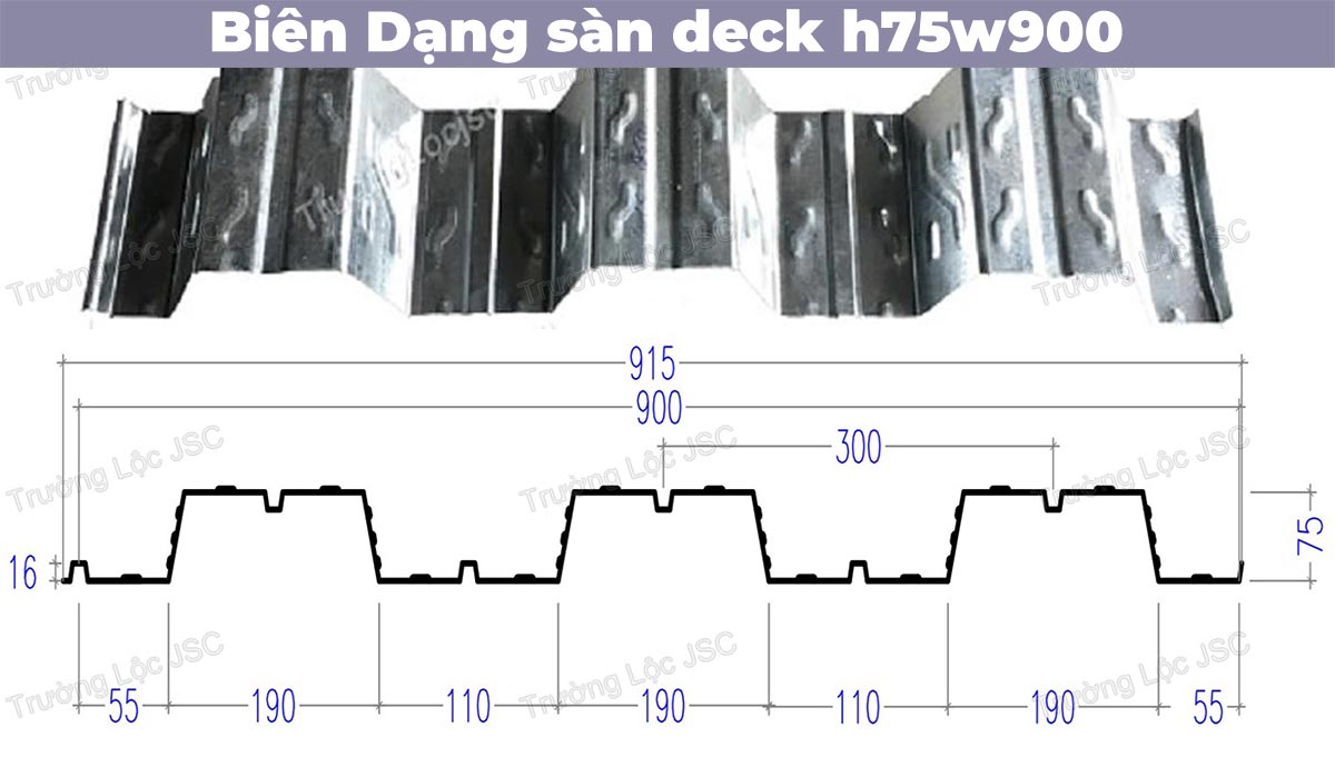 Biên dạng tấm sàn deck H75W900