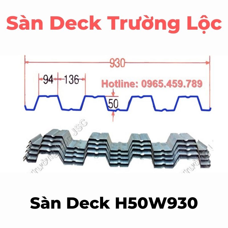 Cấu tạo và thông số kỹ thuật biên dạng sóng của sàn deck h50w930 4 sóng