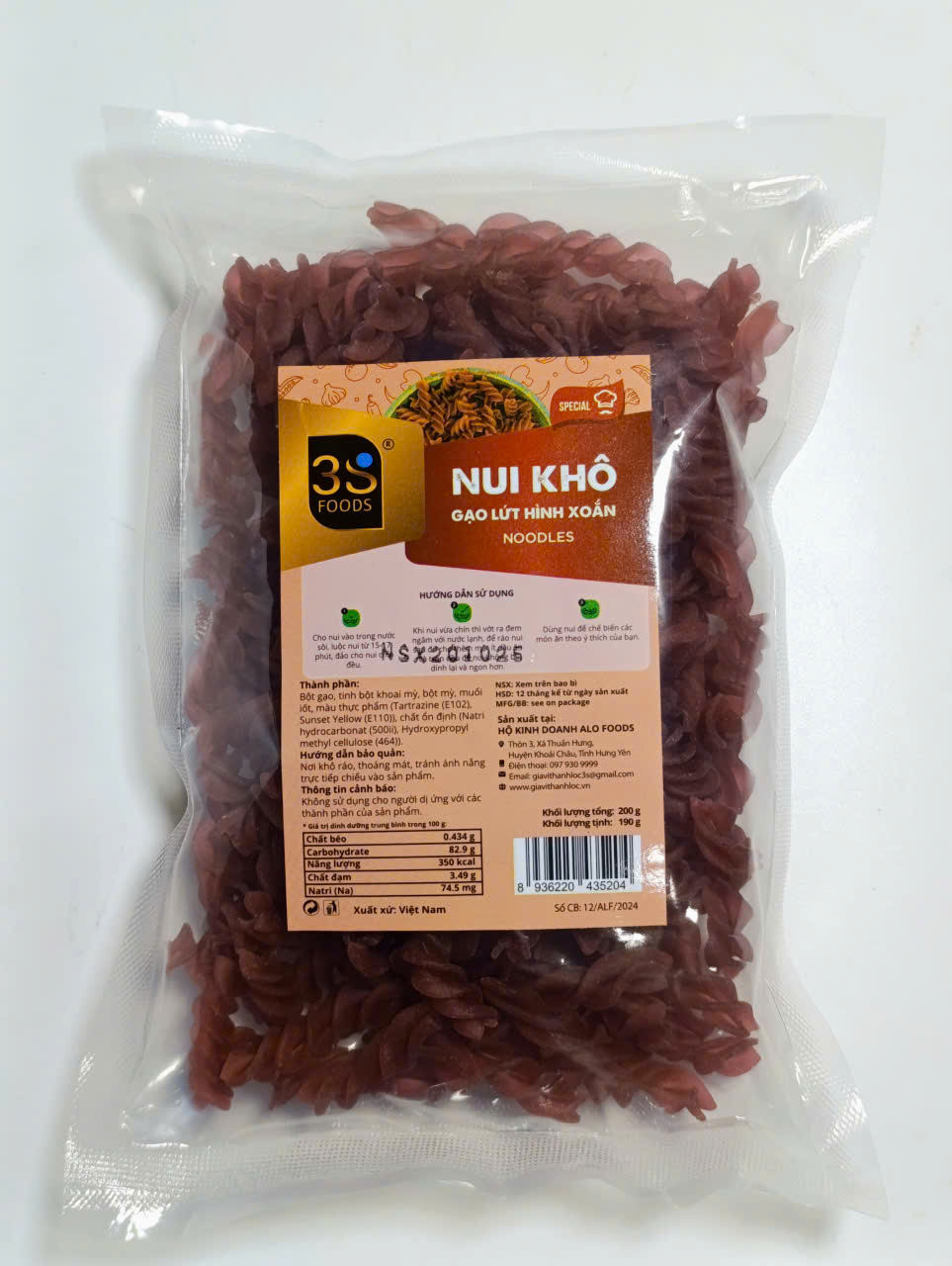 Nui khô (gạo lứt hình xoắn) G200g (190g)