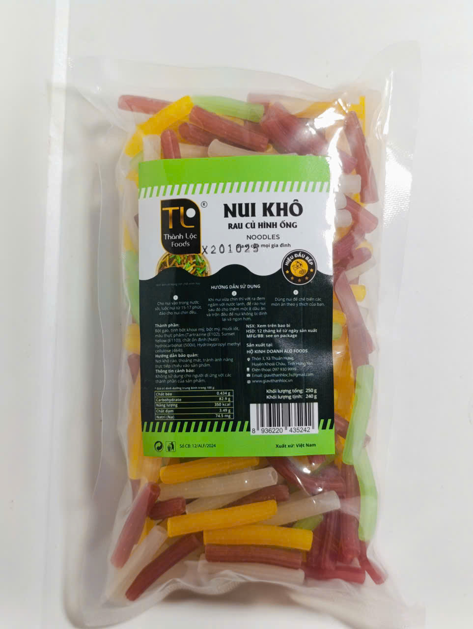 Nui khô (rau củ hình ống) G250g (240g)