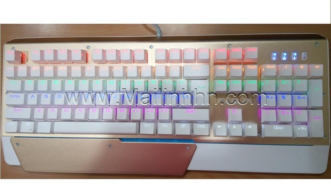 bàn phím cơ cho game thủ| Bàn phím Cơ Aula F2011 Led 7 màu (trắng bạc)