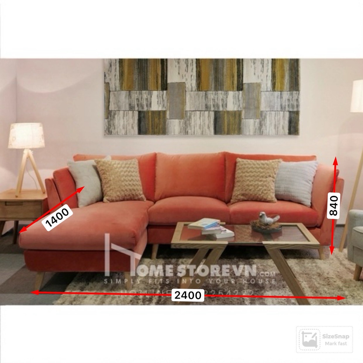 Sofa góc L tay chéo kép dài 2m4
