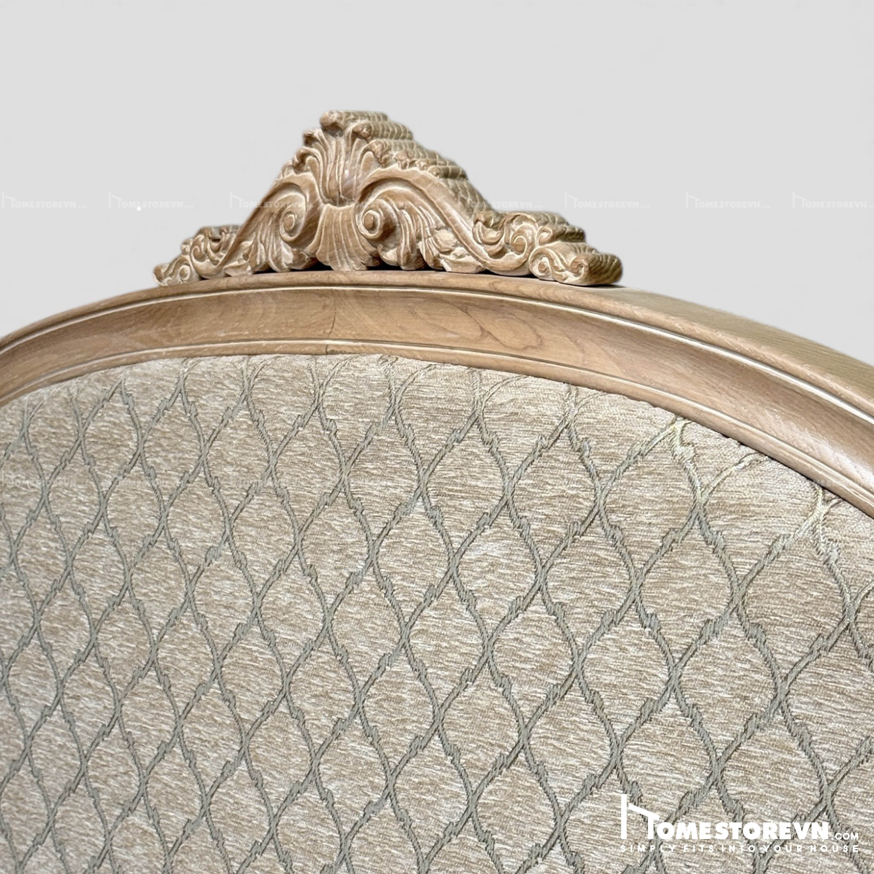 Giường gỗ Vintage lưng lượn bọc vải có nút - GI8