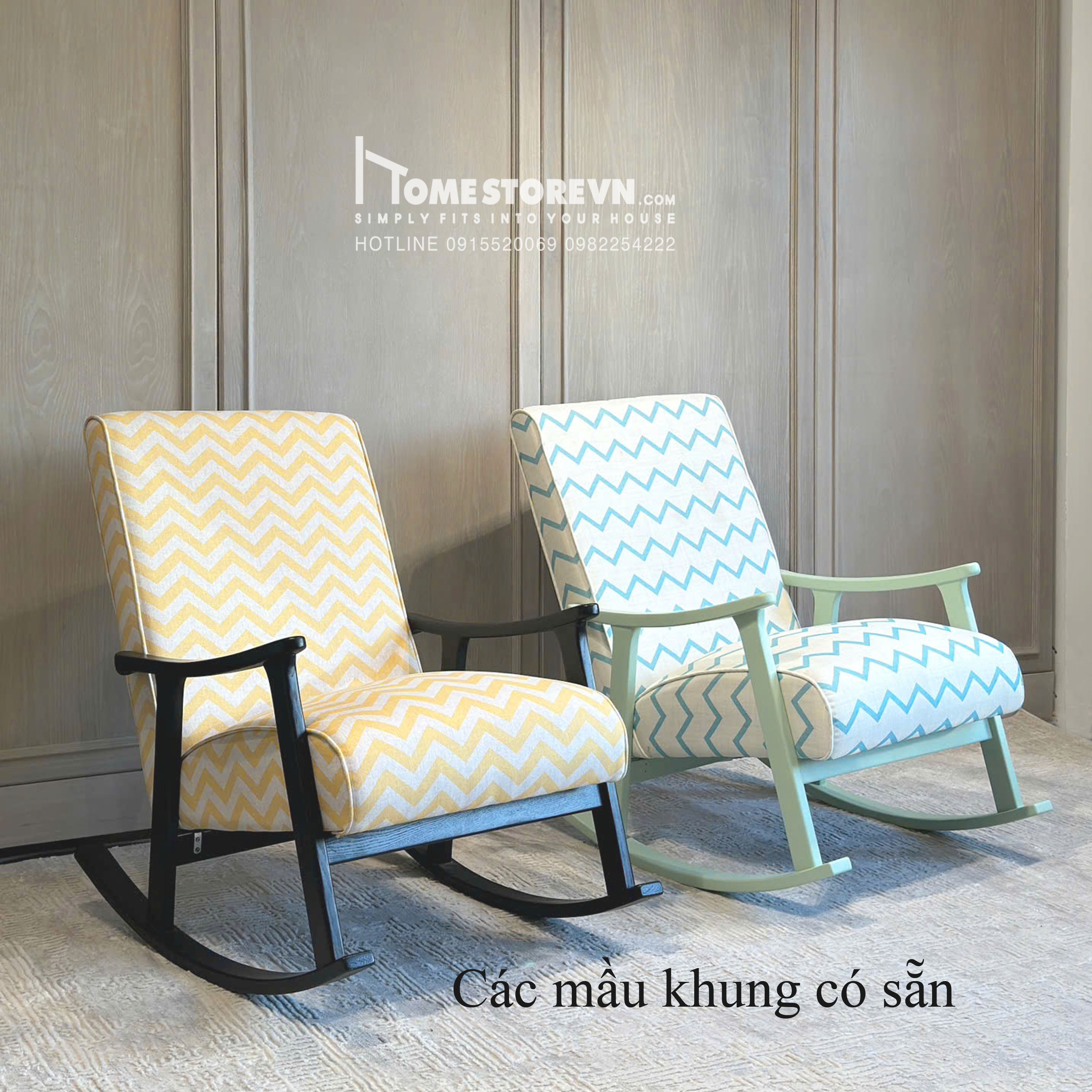 Ghế đệm liền vải ziczac xanh