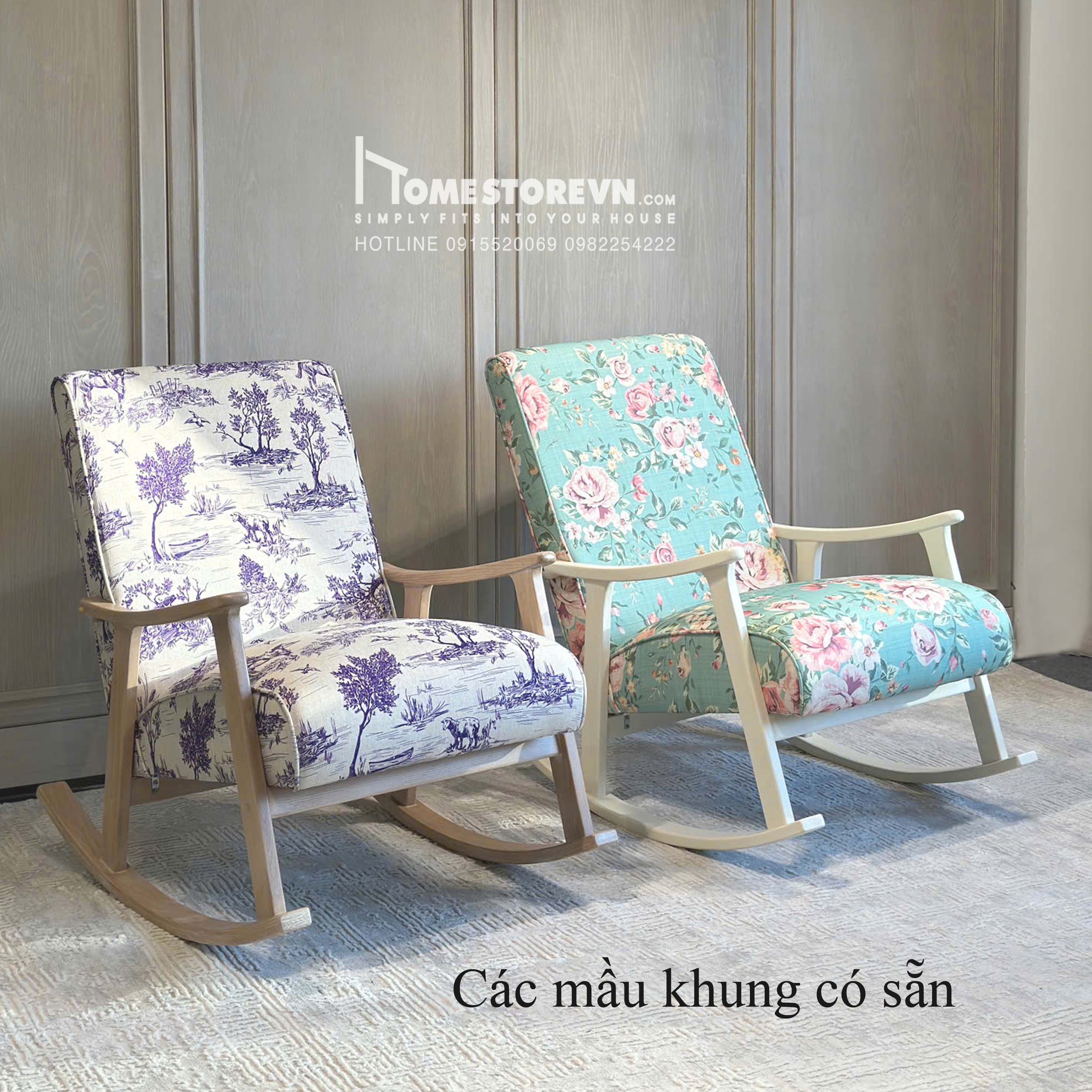 Ghế đệm liền vải đồng quê tím
