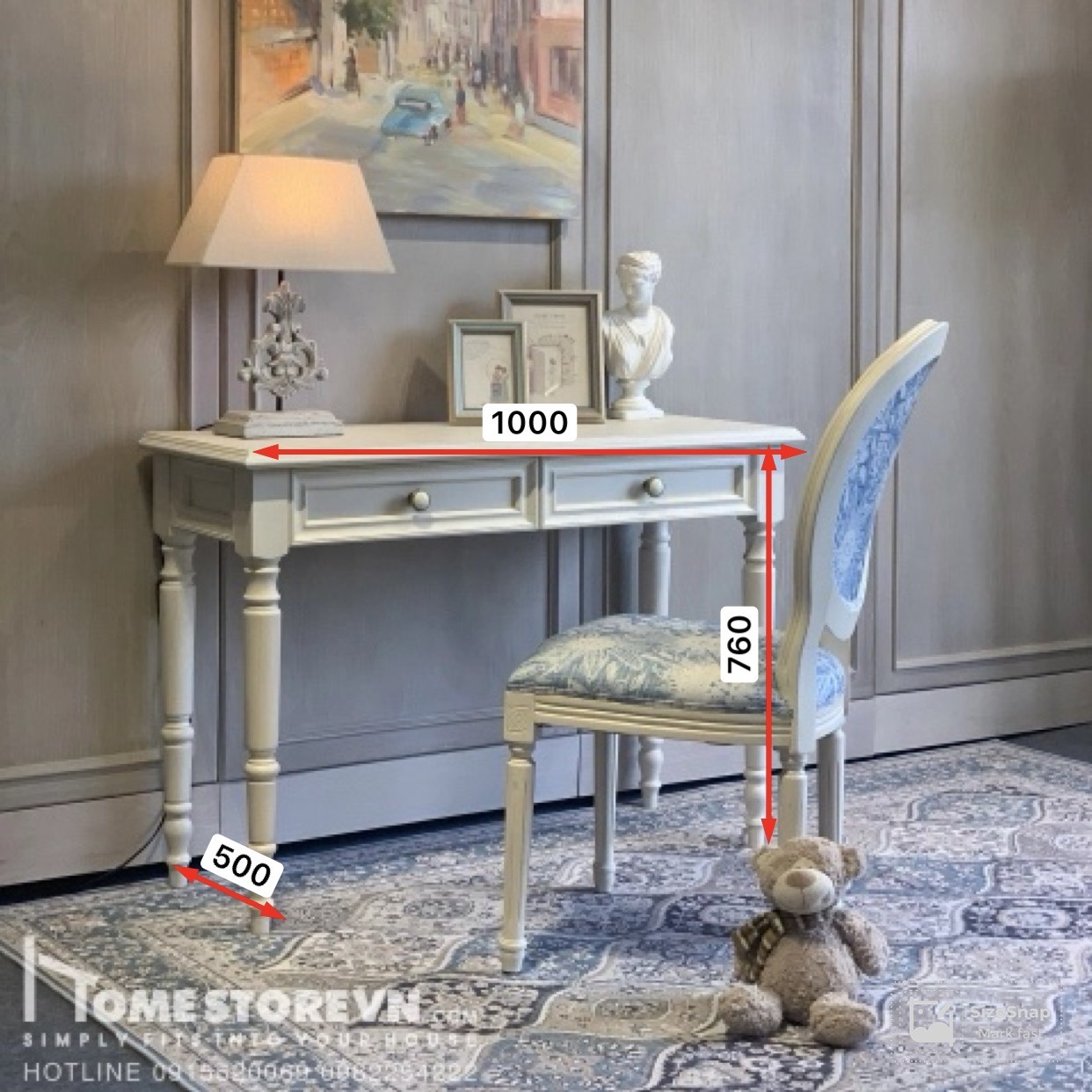 Bàn làm việc Vintage  kem con tiện