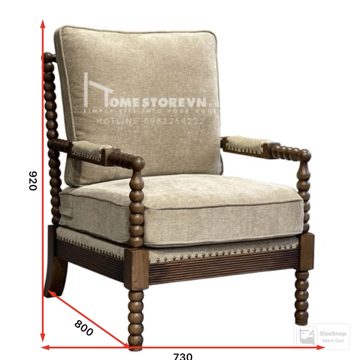 Sofa đơn khung gỗ William - Màu nâu - SFD3N