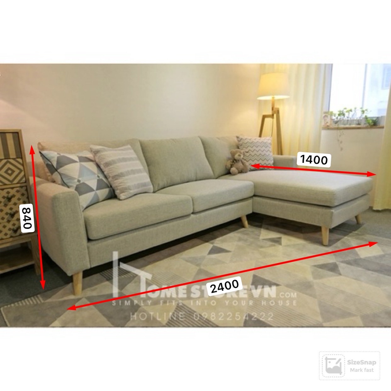 Sofa góc L tay thẳng dài 2m4 