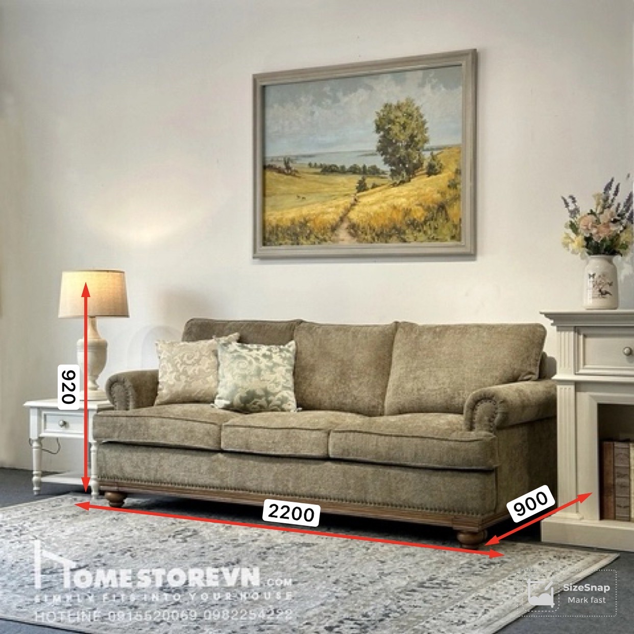 Sofa tay cuộn âm lưng kép dài 2m2 - SF24