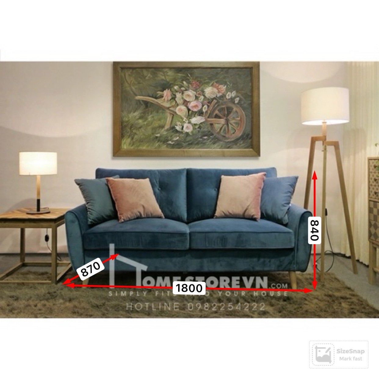 Sofa tay chéo tròn tựa rời có khuy dài 1m8 - SF14