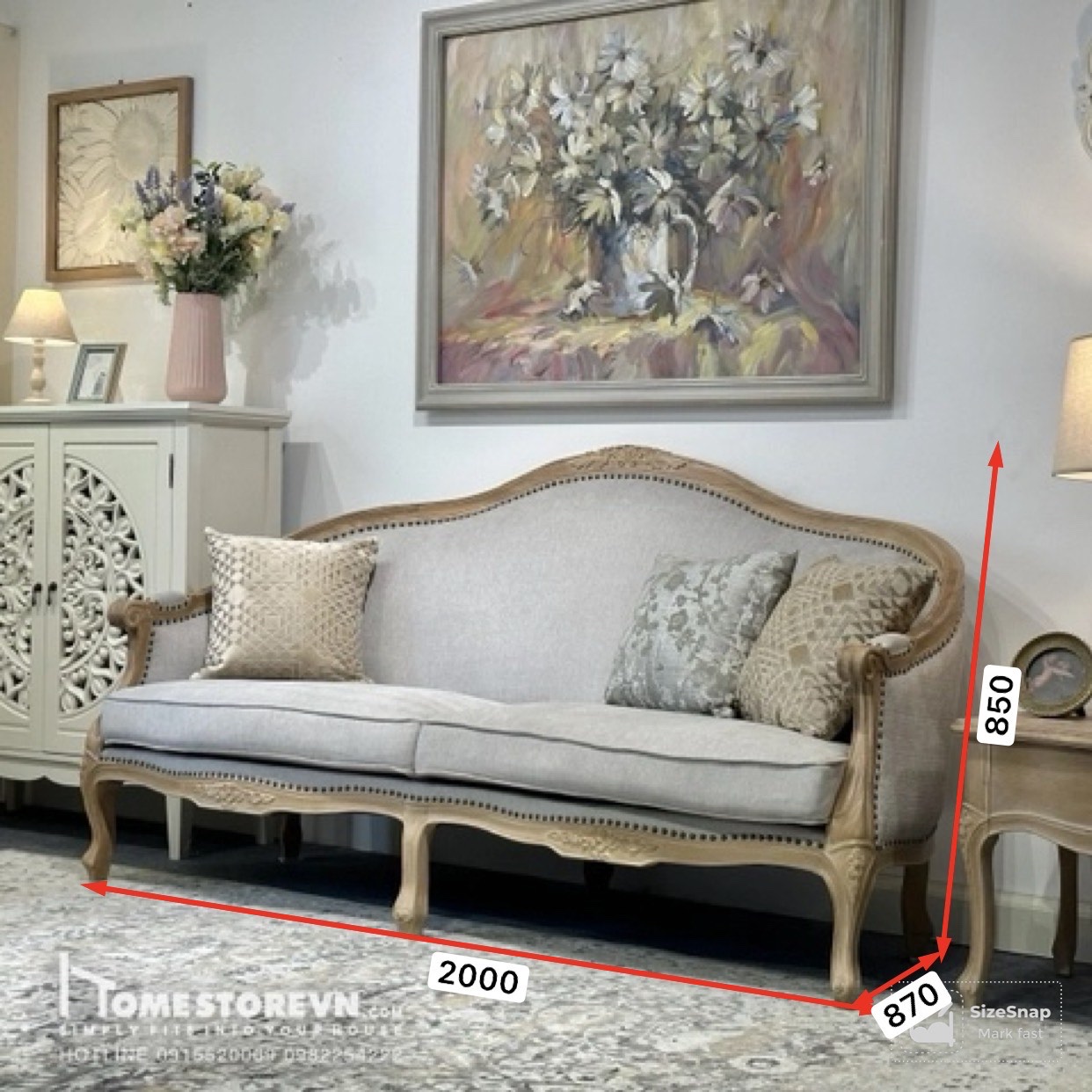 Sofa cổ điển kiểu Pháp chân cong - 1m8