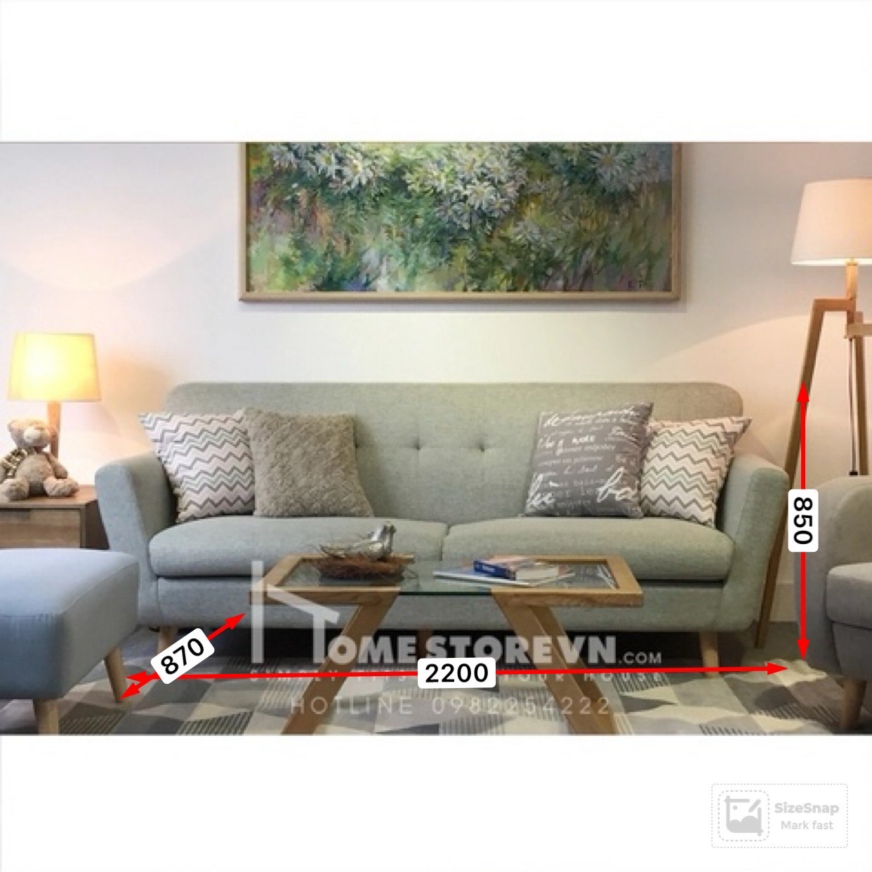 Sofa nỉ tay chéo dài 2m - SF16