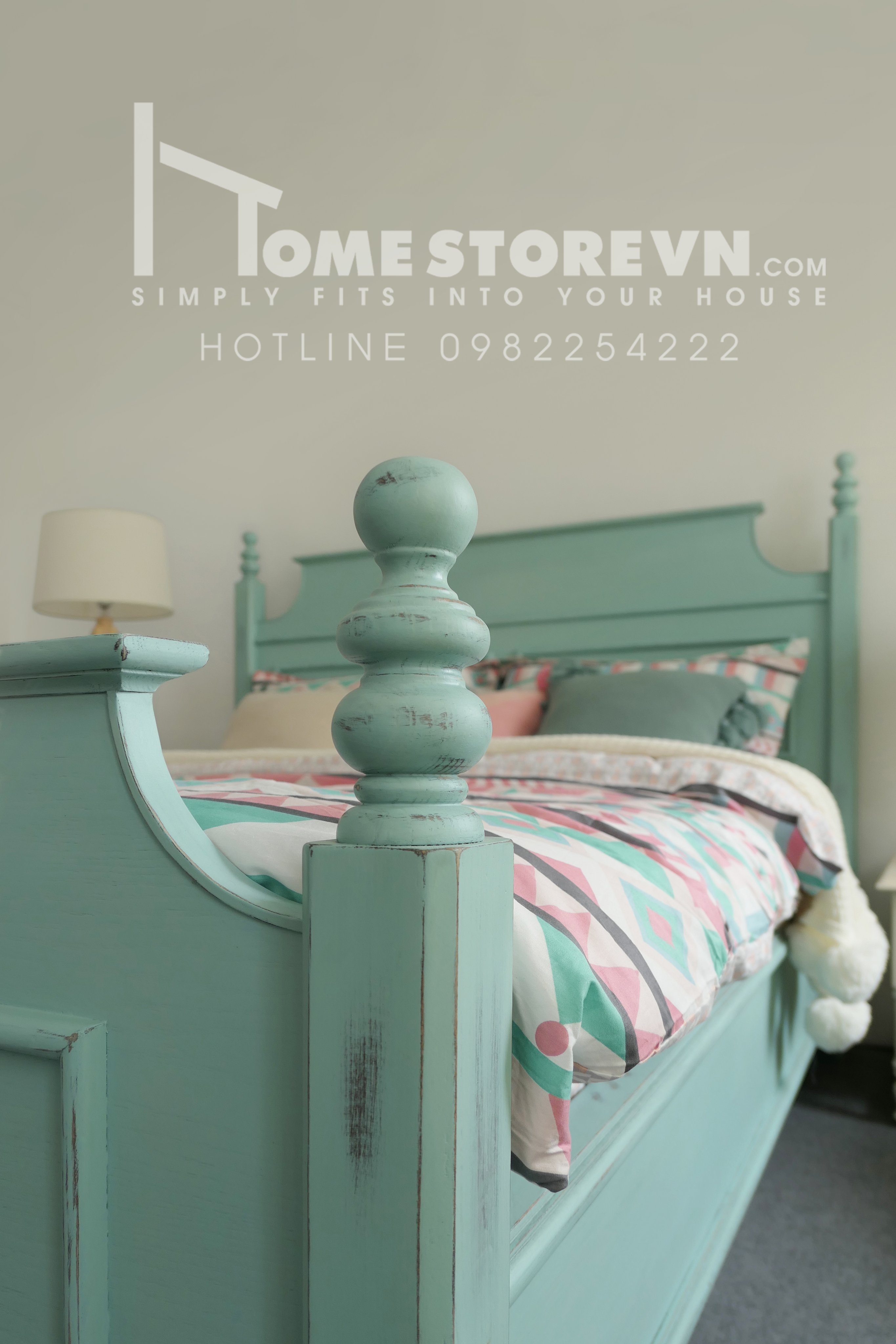 Giường Farmhouse dáng lưng ngang đệm 1m6 - GI4