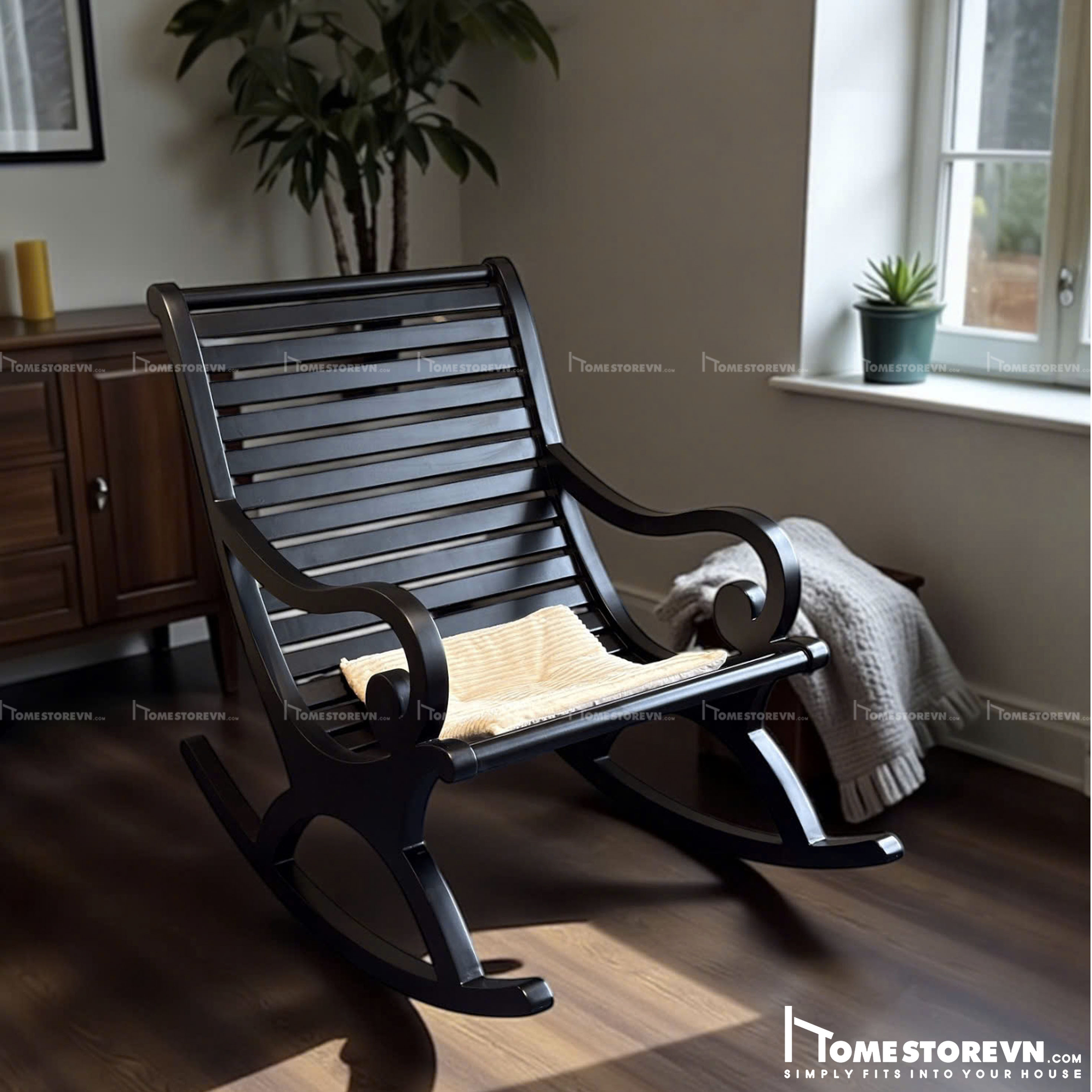 Ghế bập bênh đệm rời đen - BB15