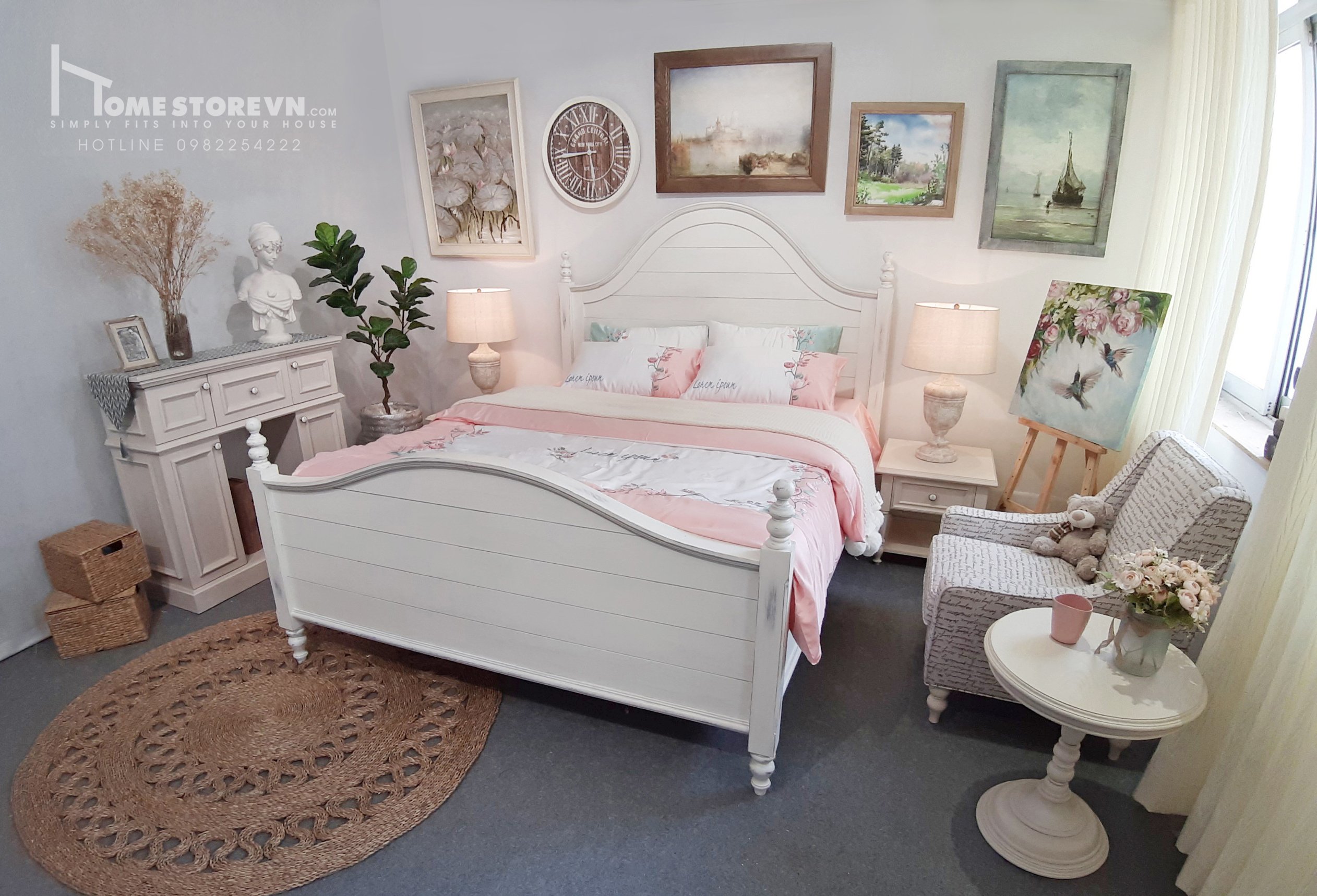 Giường Farmhouse dáng lưng cong đệm 1m6 - GI3