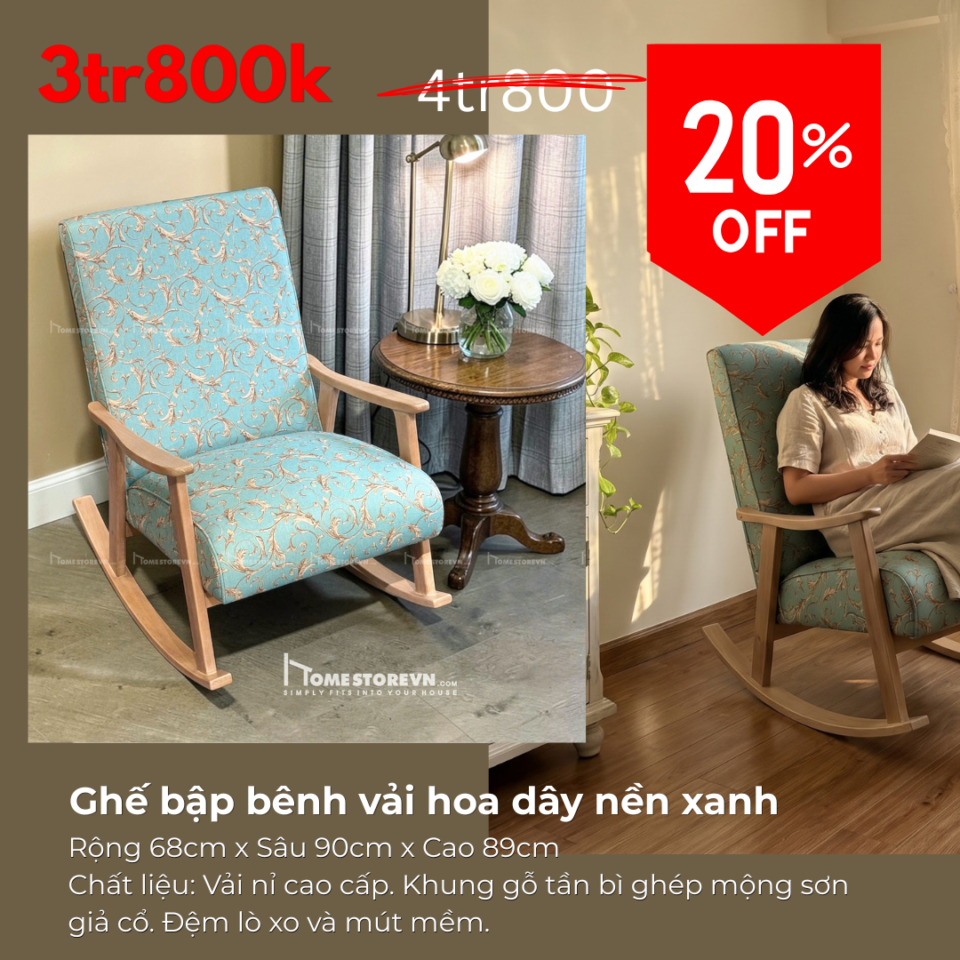 Ghế bập bênh vải nền xanh hoa dây