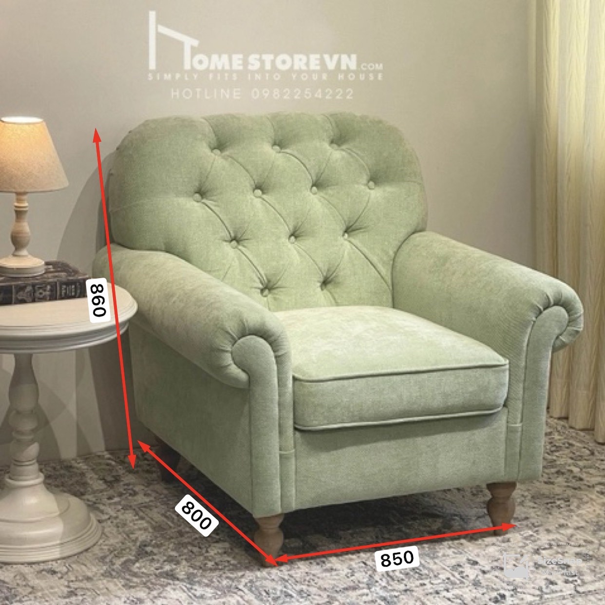 Sofa đơn tay cuộn lưng nút - SFD12