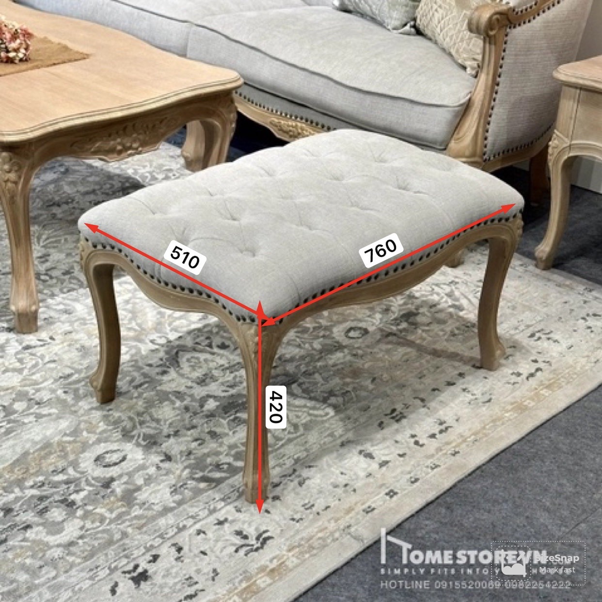 Đôn chữ nhật mặt nút chân cong cổ điển Pháp - DN2