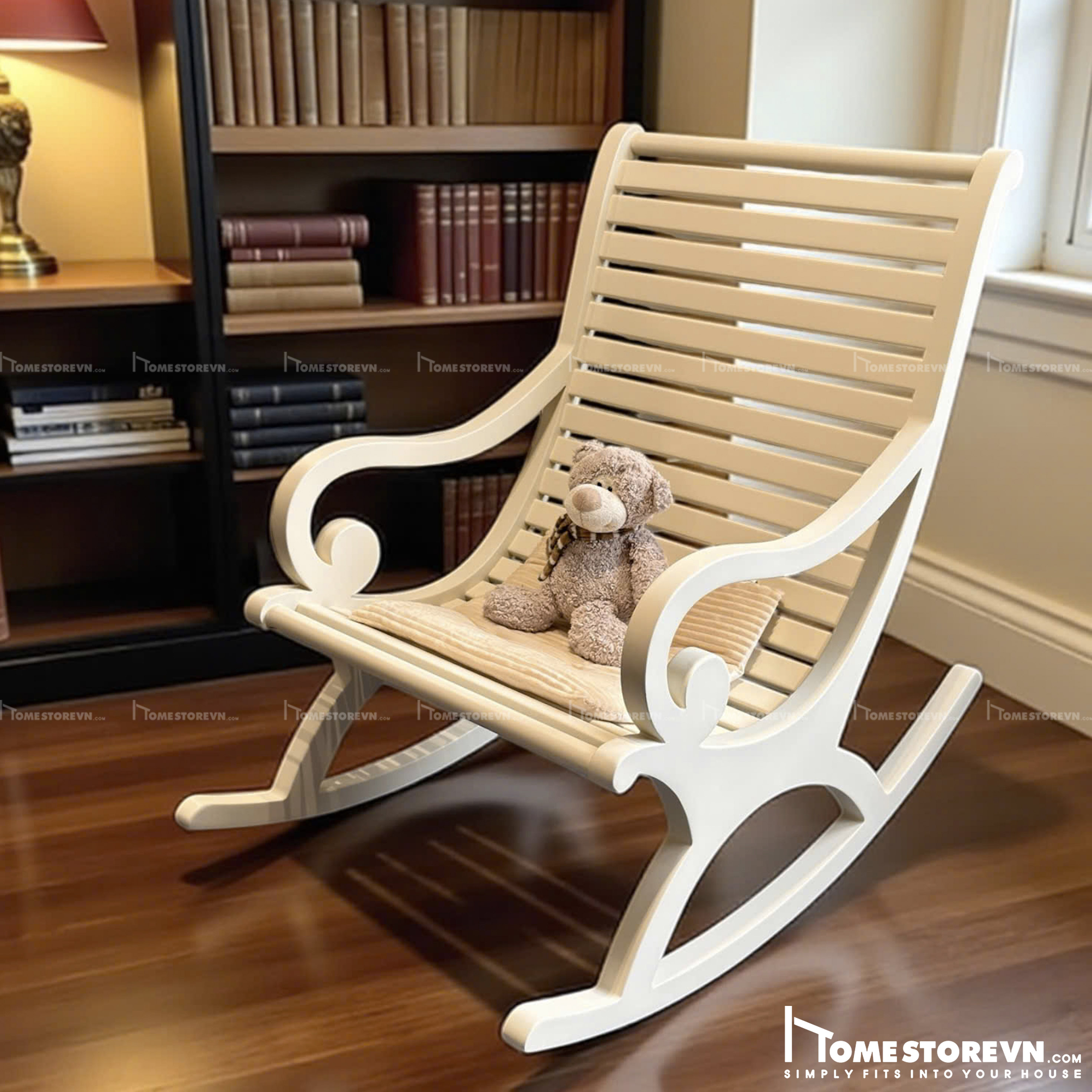 Ghế bập bênh đệm rời kem - BB15