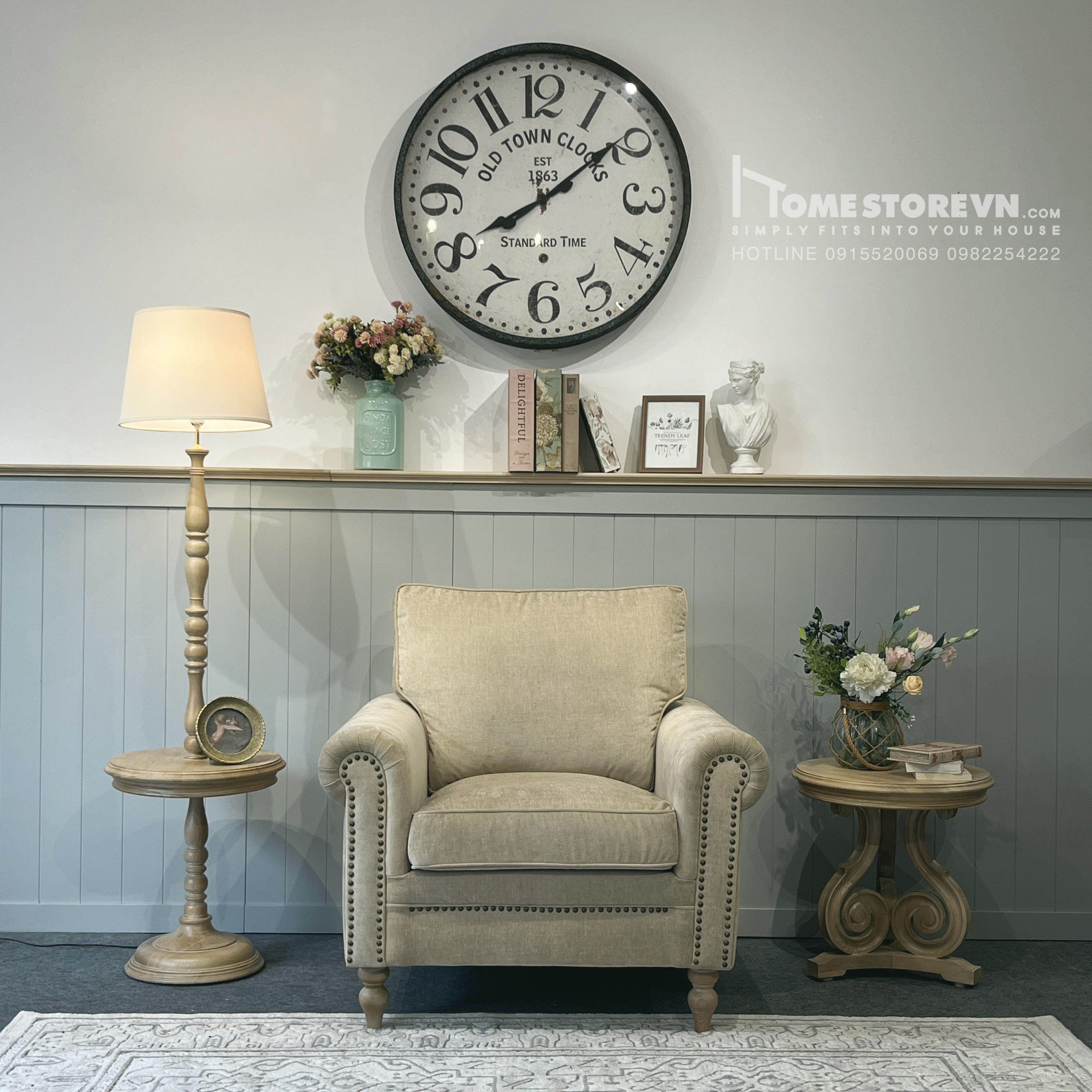 Sofa đơn tay cuộn lưng kép có đinh tán - SFD28