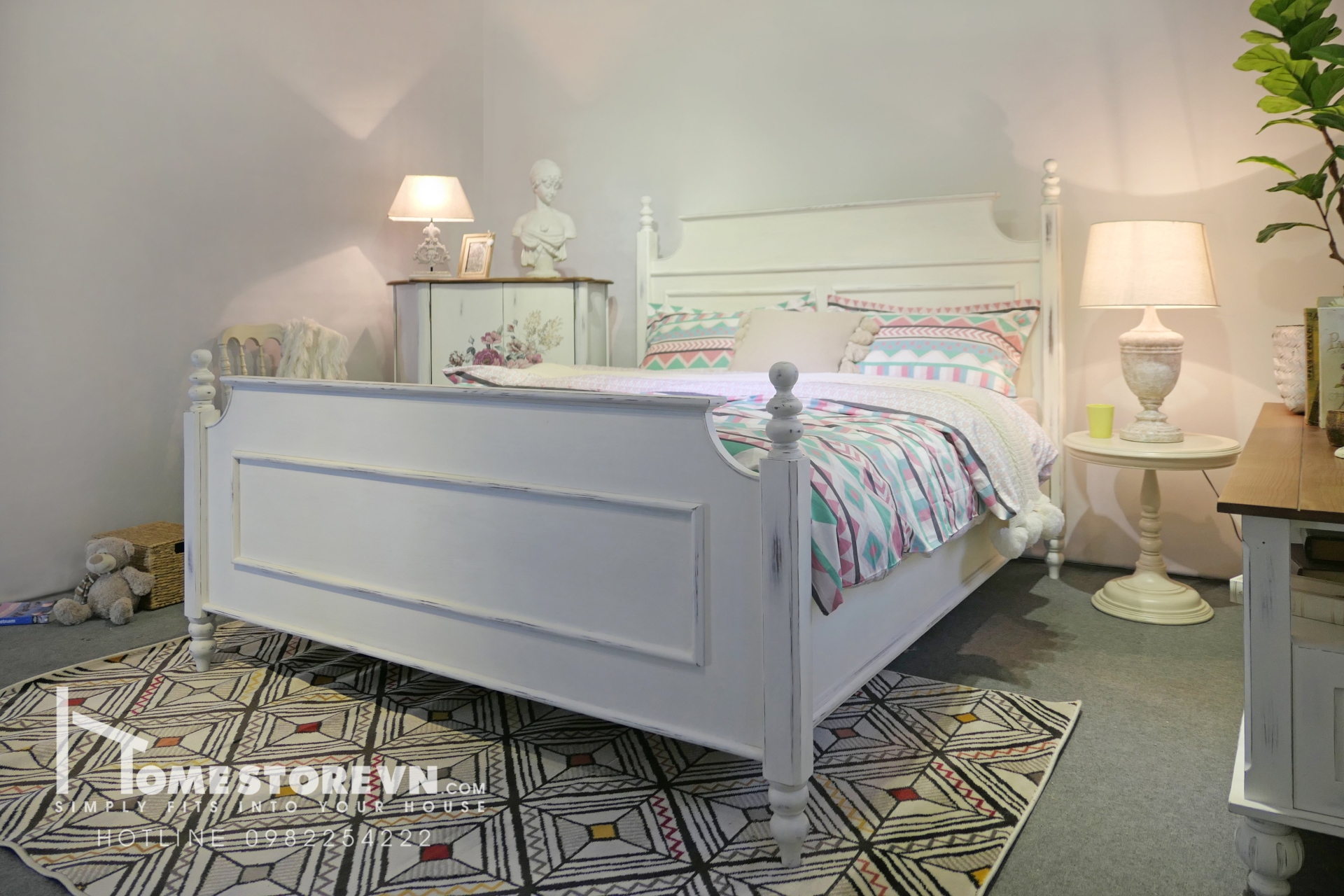 Giường Farmhouse dáng lưng ngang đệm 1m6 - GI4