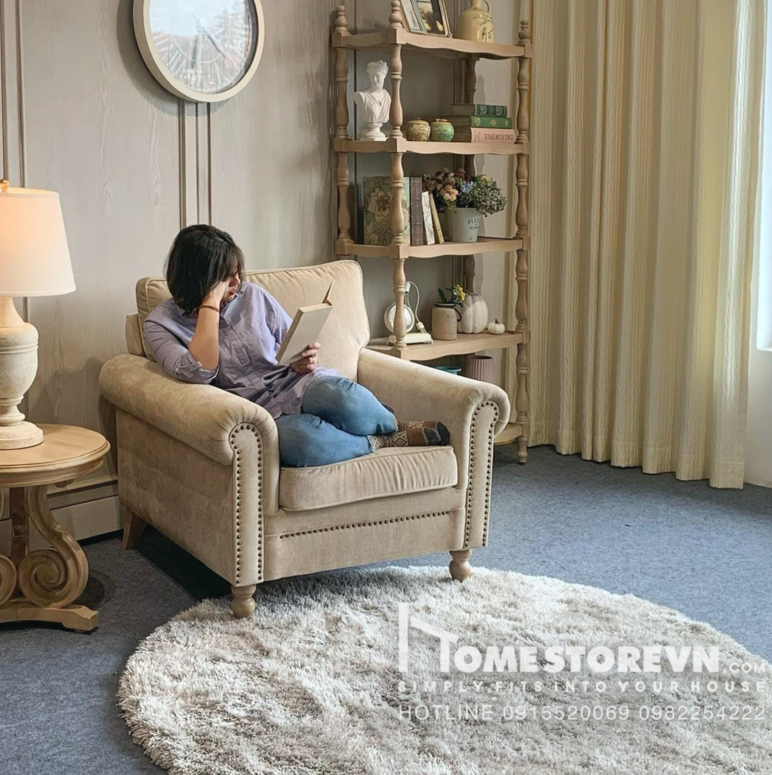 Sofa đơn tay cuộn lưng kép có đinh tán - SFD28