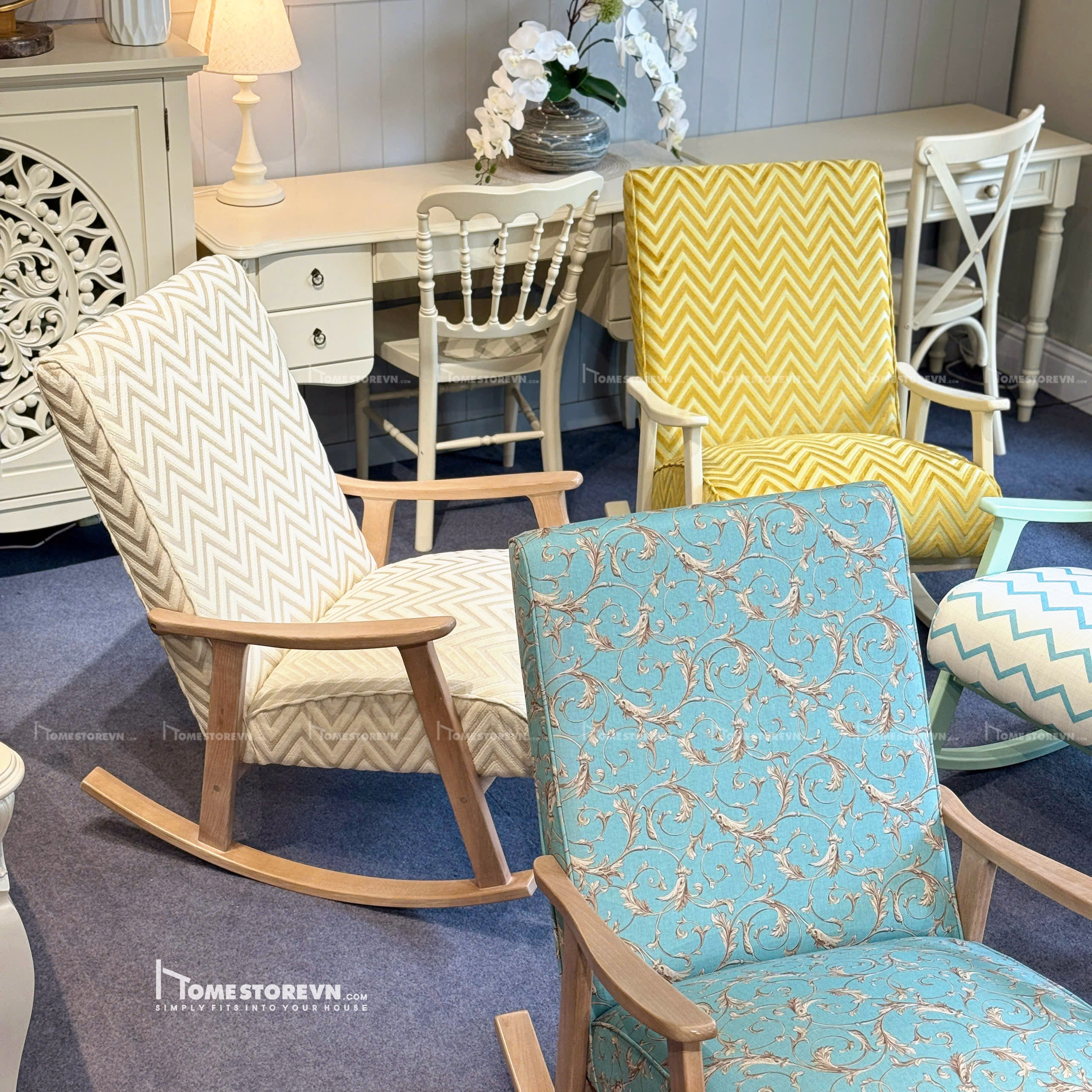 Ghế đệm liền vải 3D ziczac vàng - BB3