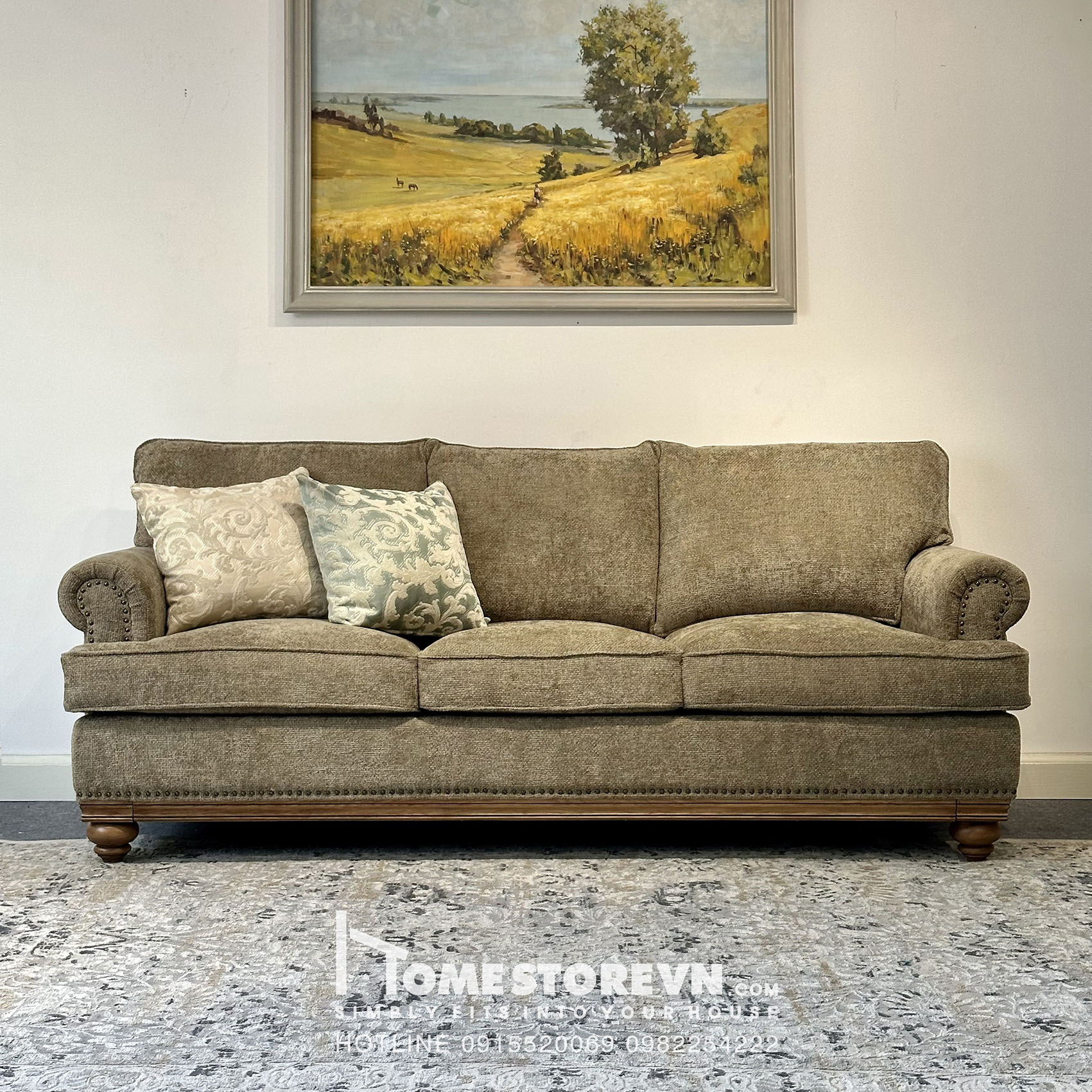 Sofa tay cuộn âm lưng kép dài 2m2